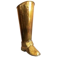 Vintage Midcentury Brass Umbrella Stand, Boot Form