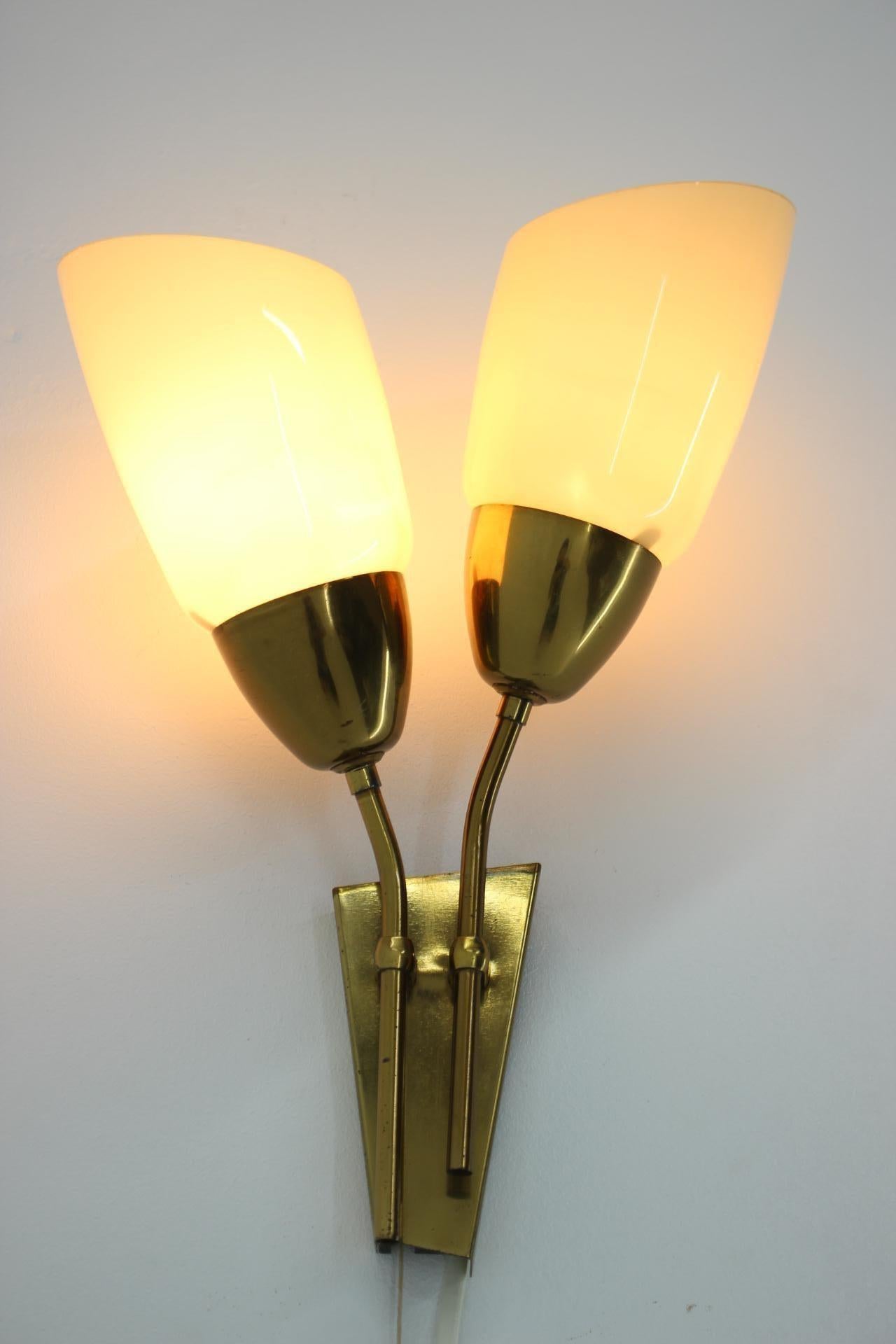 Czech Midcentury Brass Wall Lamp by Kamenicky Senov, 1970s, more pieces available For Sale