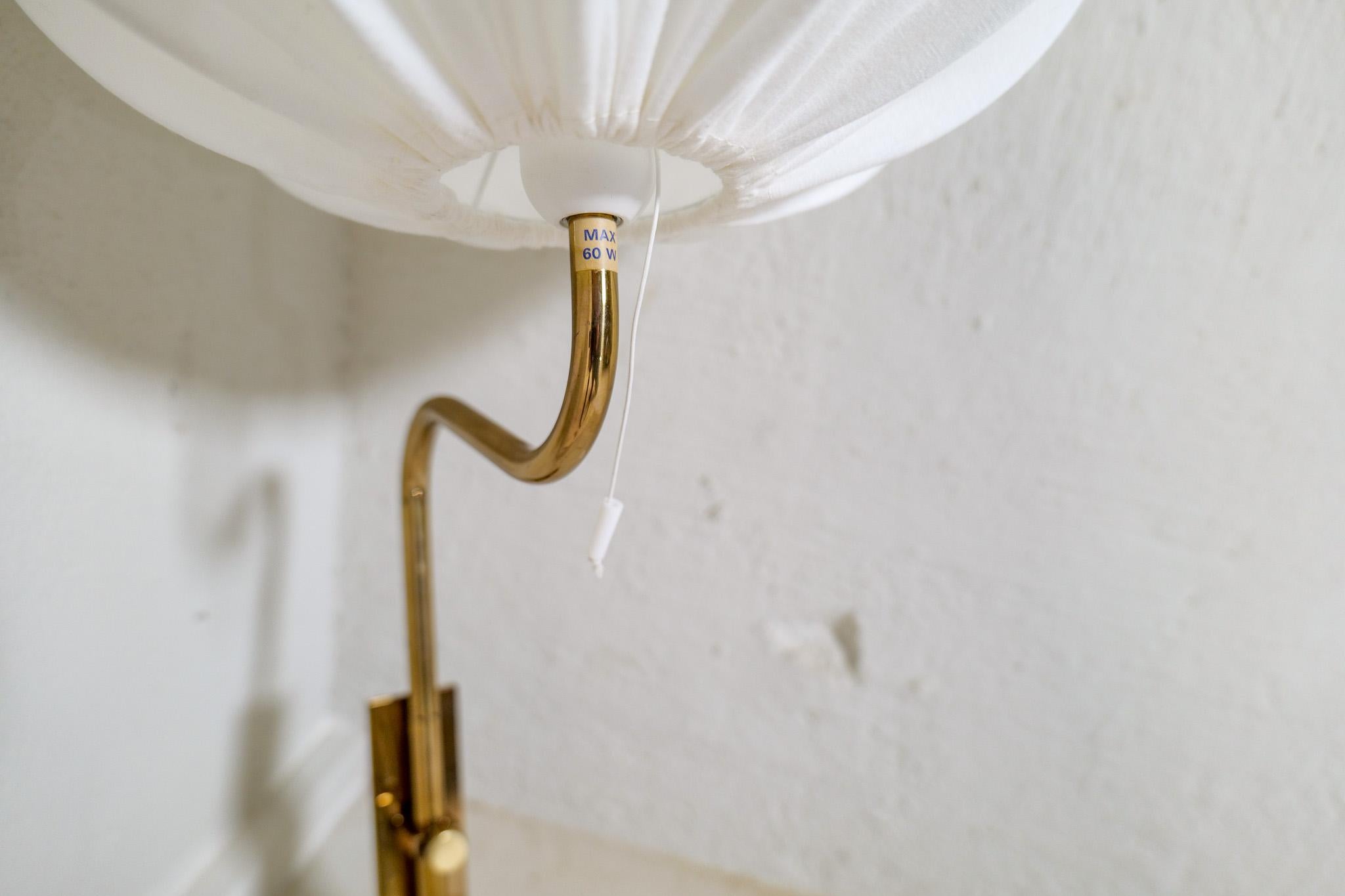 Late 20th Century Midcentury Brass Wall Lights Bergboms with Cotton shades, Sweden, 1970s
