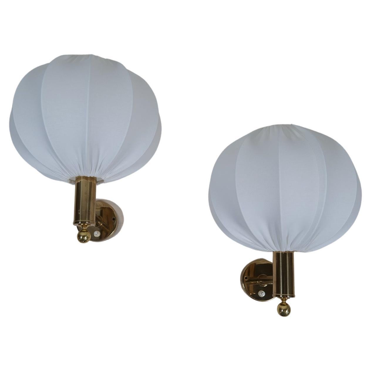 Midcentury Modern Brass Wall Lights with Cotton shades, Sweden, 1960s