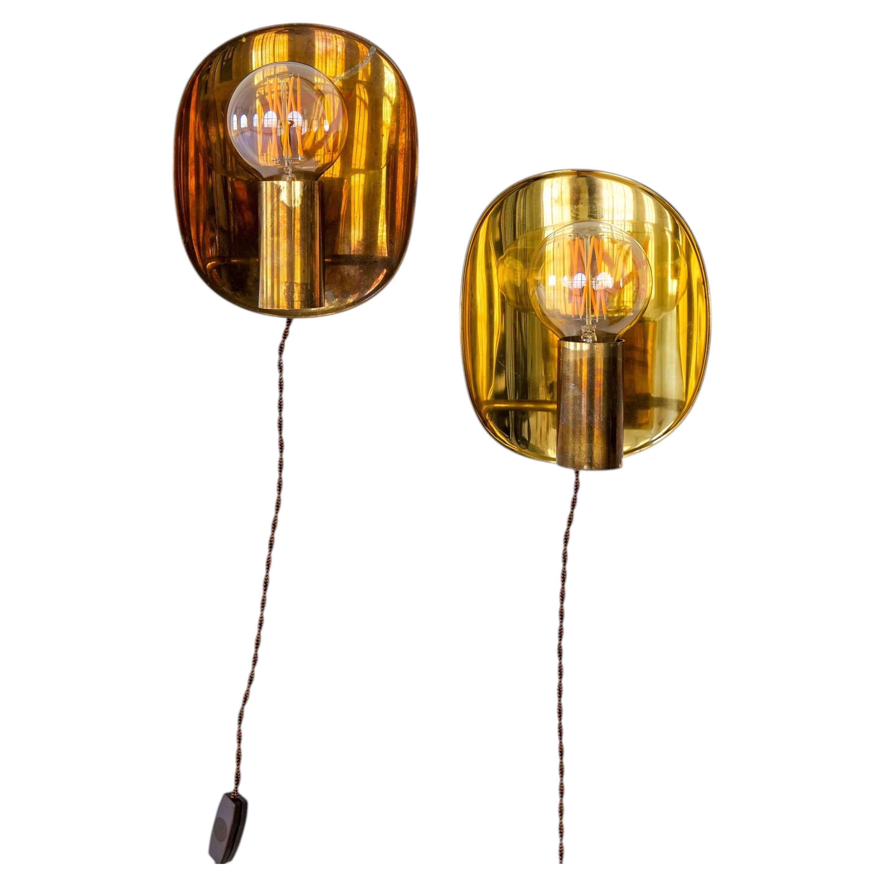 Midcentury Brass Wall Sconces by Unattributed Designer, Sweden, 1960s