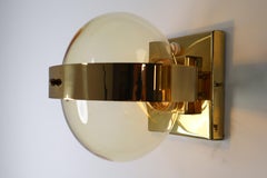 Midcentury Brass Wall Scones with Hand Blowed Glass Globe, Europe 1960s