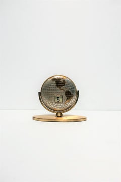 Midcentury Modern Brass World Globe Desk Calendar