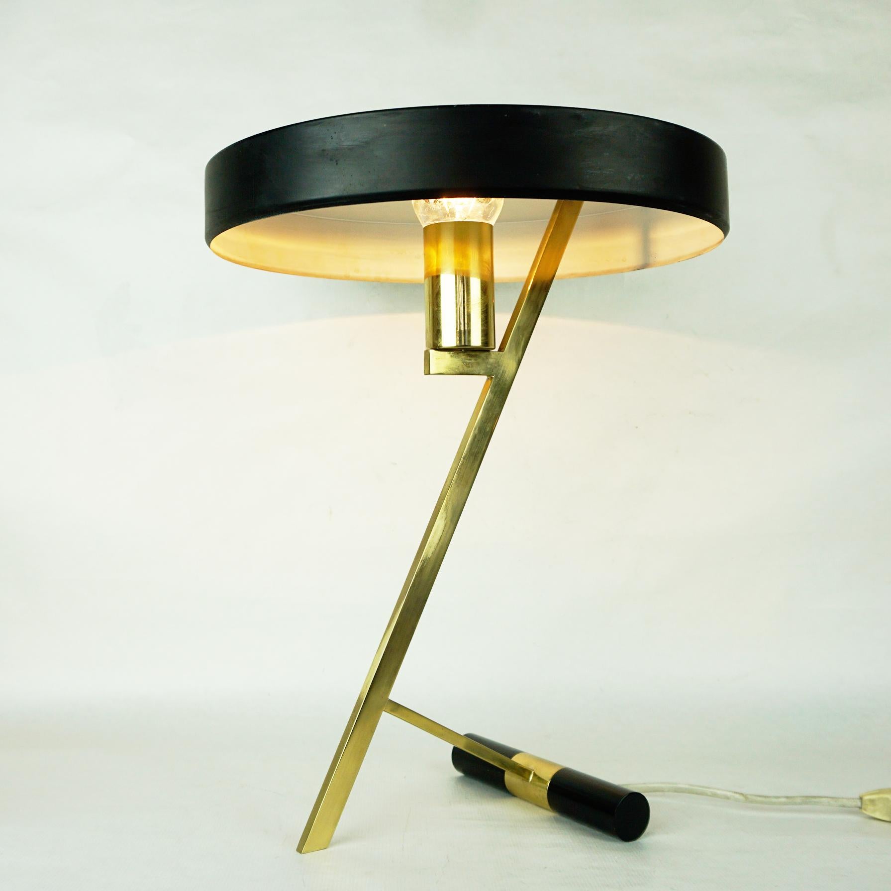 Metal Mid-Century Brass Z Table Lamp by Louis Kalff for Philips Netherlands For Sale