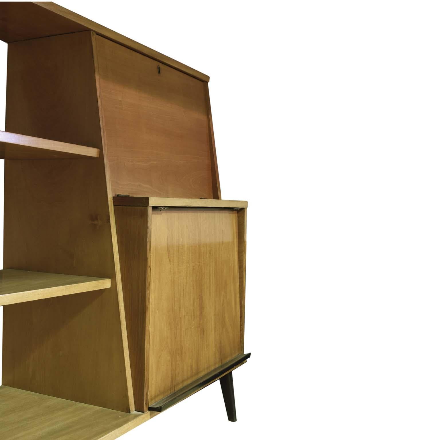 Midcentury Brazilian Bookcase with Caviúna Wood Structure, 1960s In Good Condition In Sao Paulo, SP