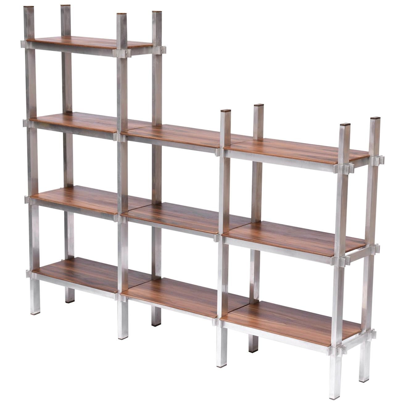 Midcentury Brazilian Bookcase with Structure in Aluminum and Plywood, 1960s