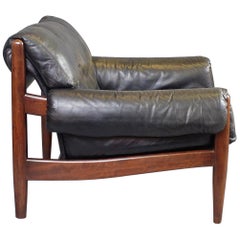 Midcentury Brazilian Leather and Mahogany Armchair, Two