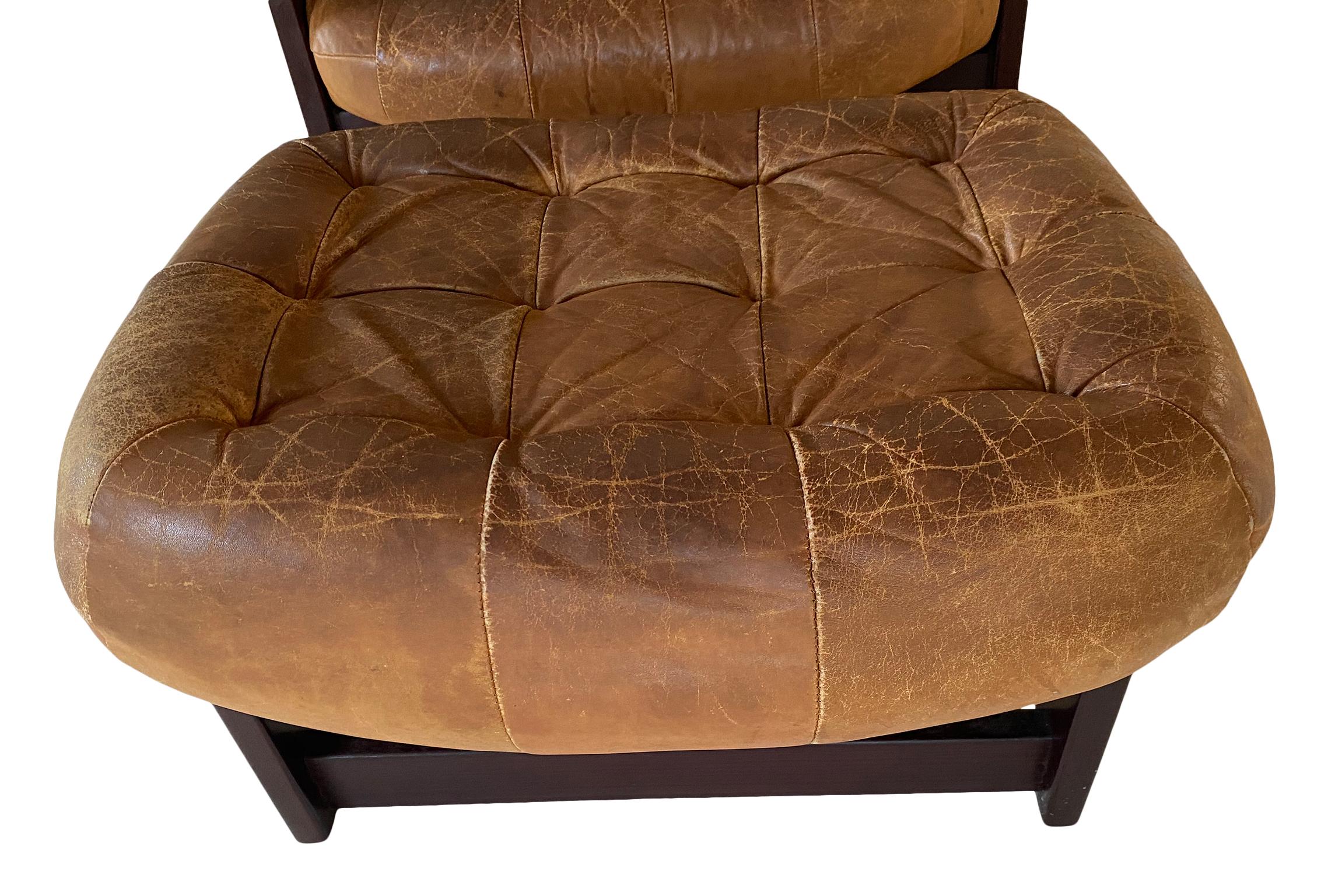 Midcentury Brazilian Lounge Chair by Percival Lafer with Ottoman heavy Patina 1