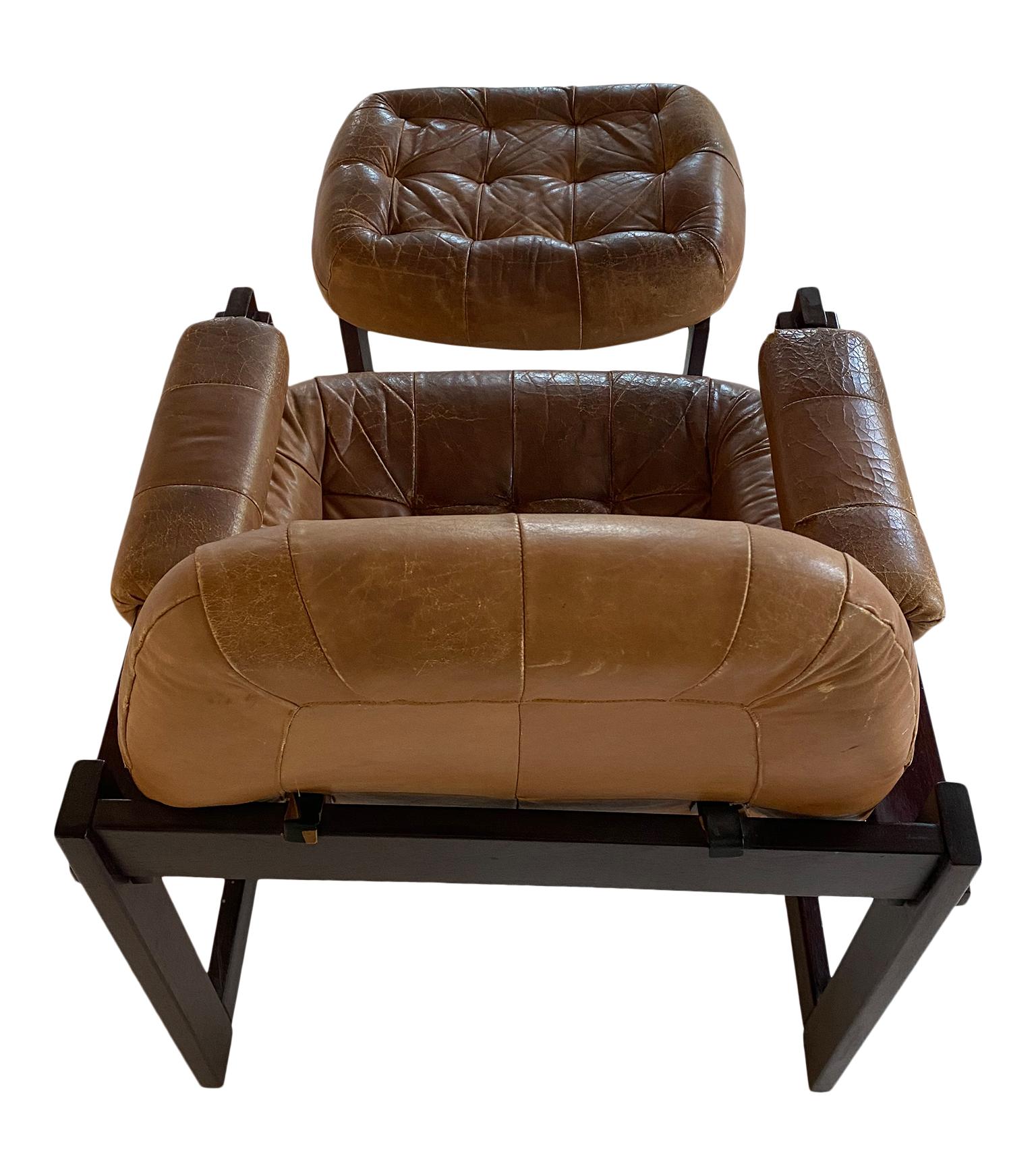 Midcentury Brazilian Lounge Chair by Percival Lafer with Ottoman heavy Patina 2
