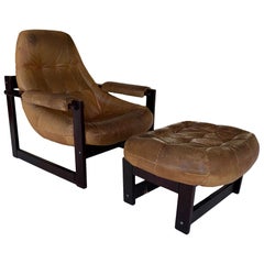 Midcentury Brazilian Lounge Chair by Percival Lafer with Ottoman heavy Patina