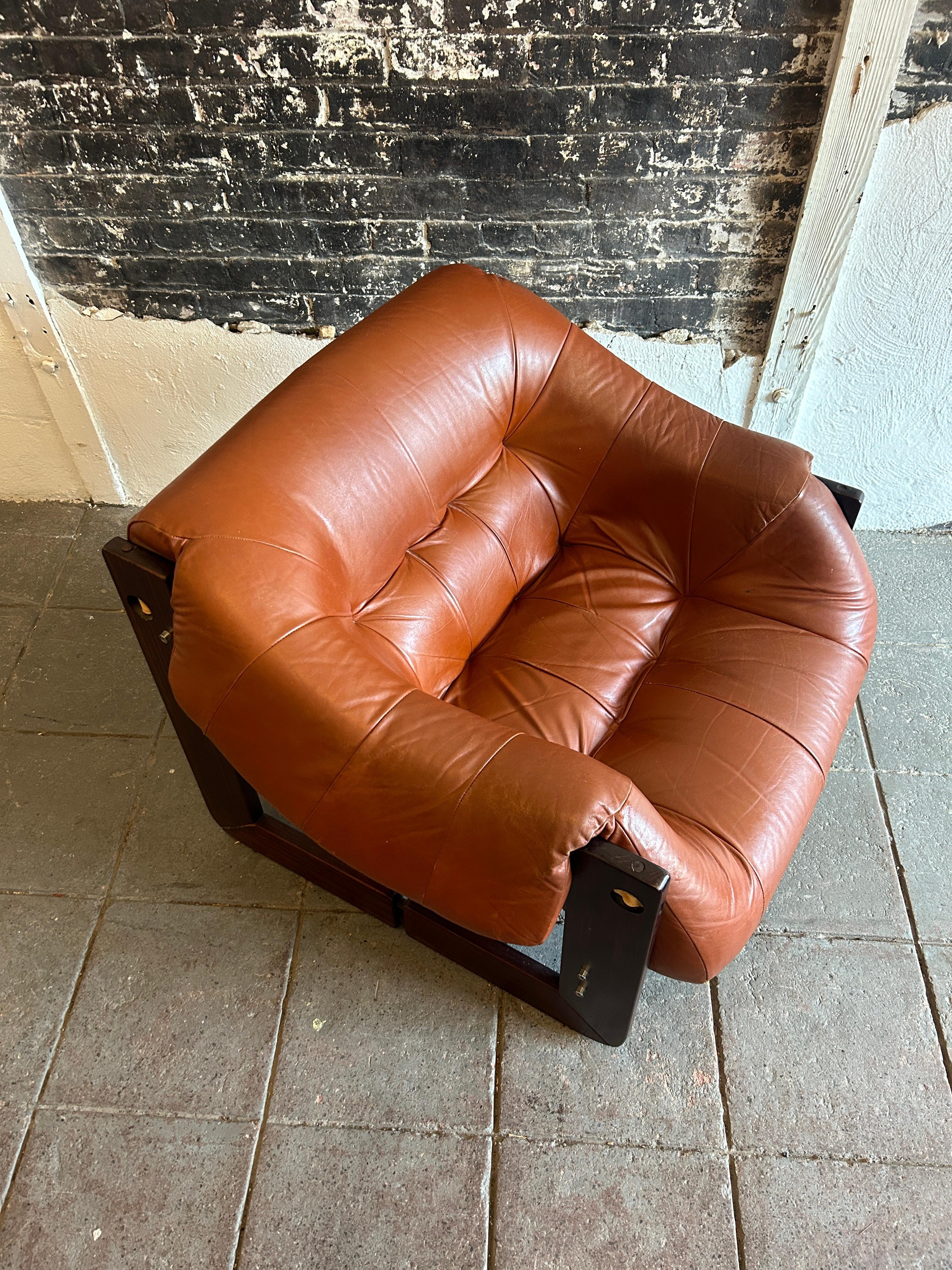 Mid-Century Modern Midcentury Brazilian Modern Percival Lafer MP-97 in cognac Leather lounge chair 