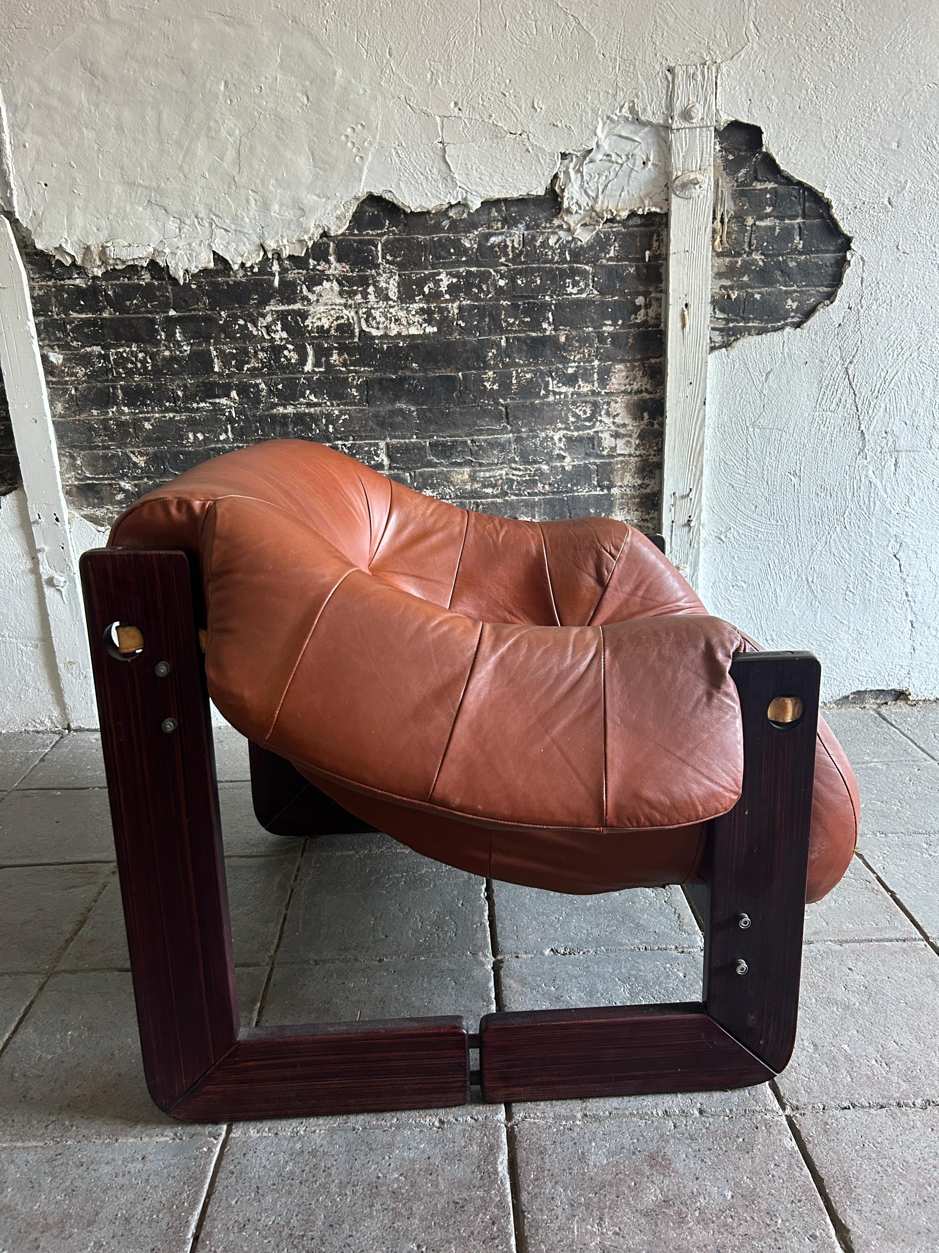 Mid-20th Century Midcentury Brazilian Modern Percival Lafer MP-97 in cognac Leather lounge chair 