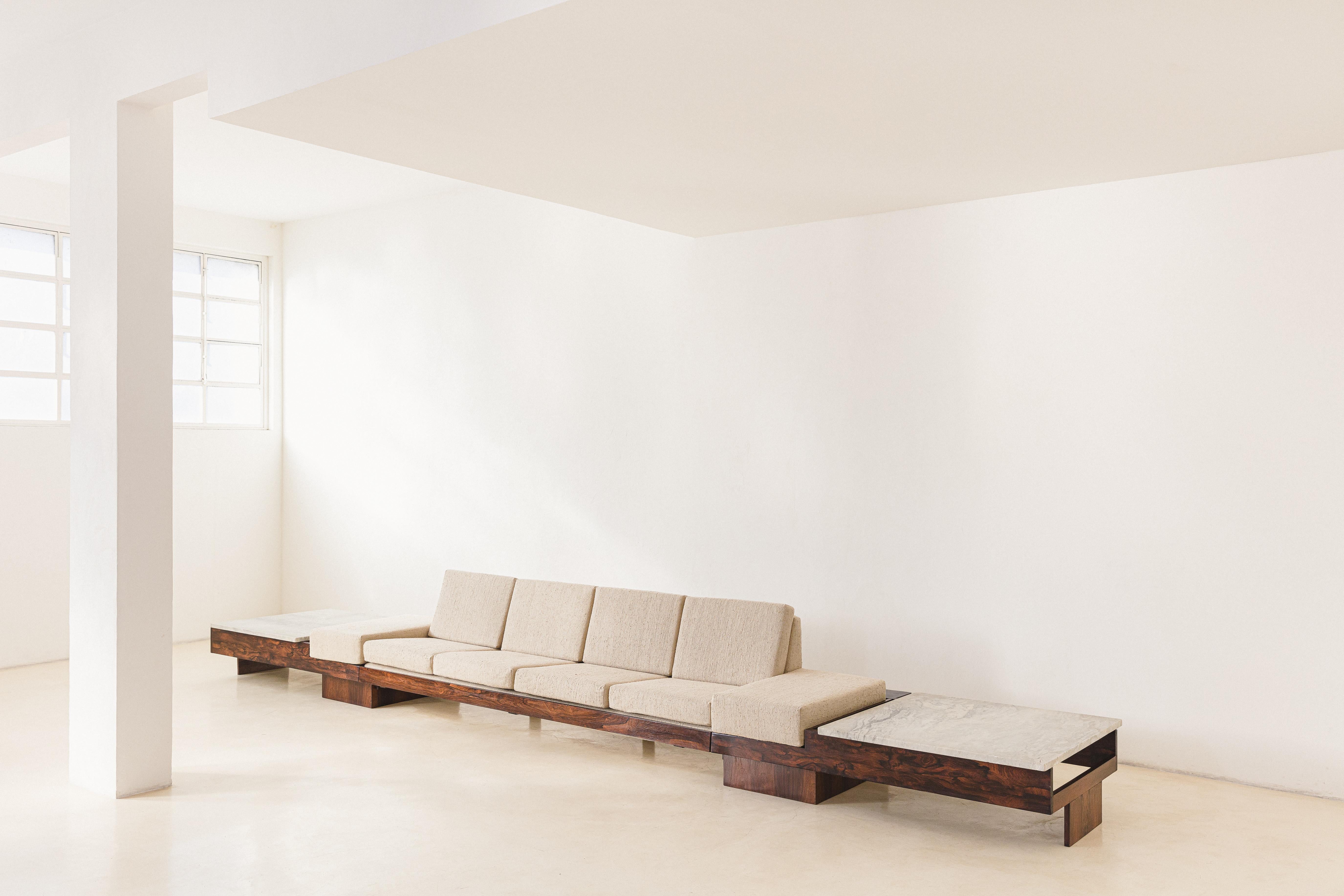 Mid-Century Modern Midcentury Brazilian Sofa Design by Joaquim Tenreiro, Rosewood and Marble, 1960s For Sale