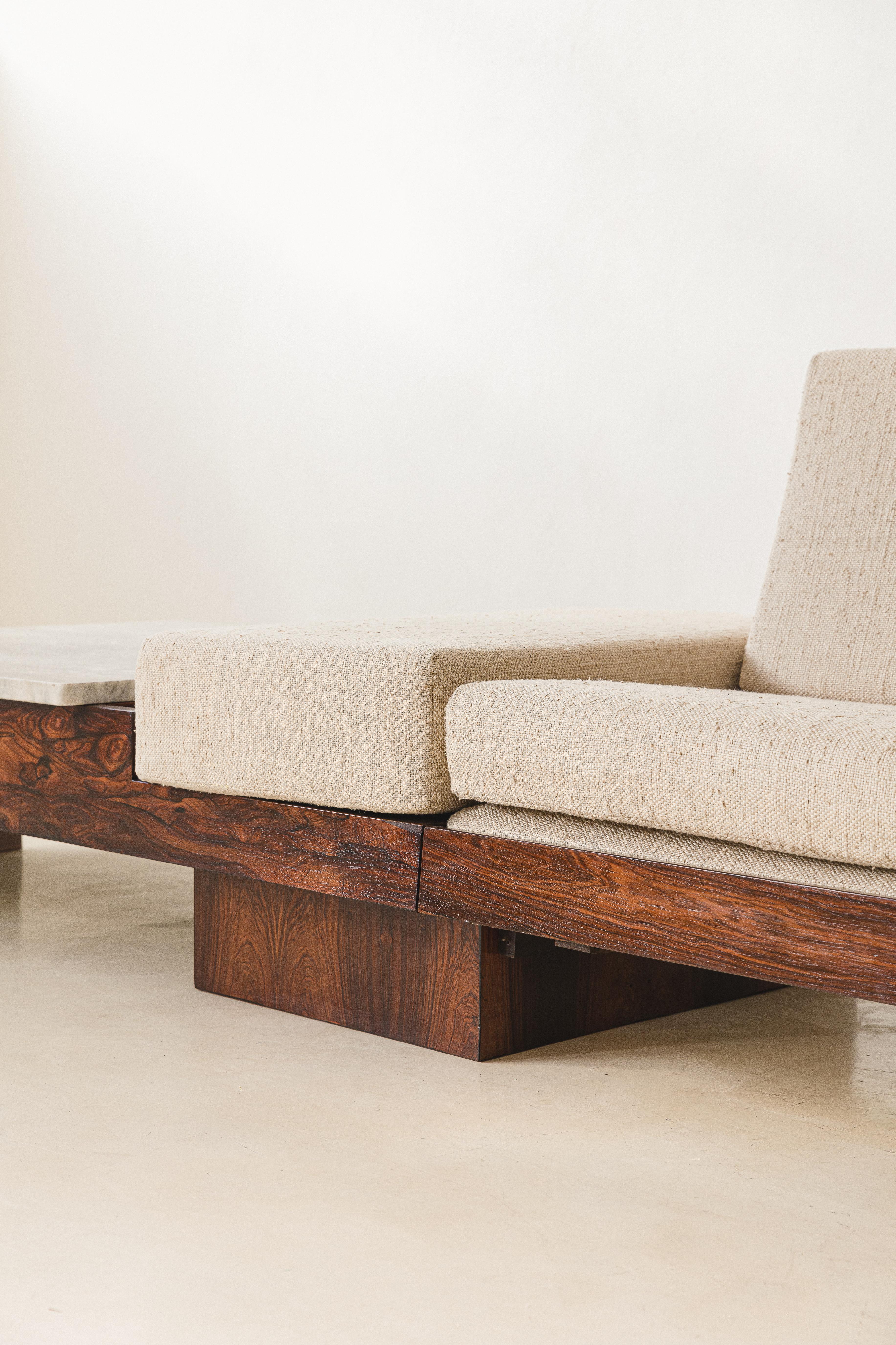 Mid-20th Century Midcentury Brazilian Sofa Design by Joaquim Tenreiro, Rosewood and Marble, 1960s For Sale