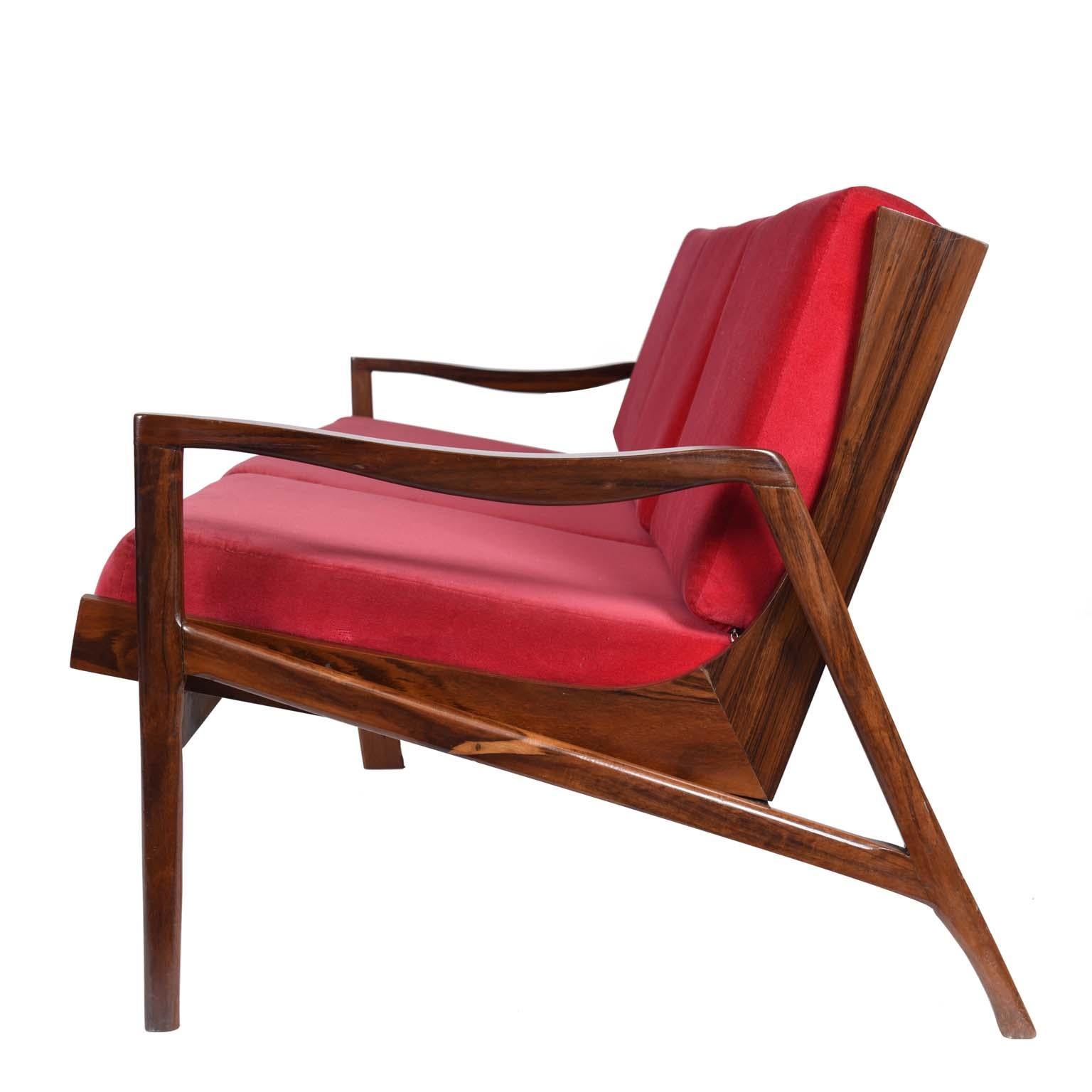 Midcentury Brazilian Sofa with Imbúia Wood Structure, 1960s For Sale at