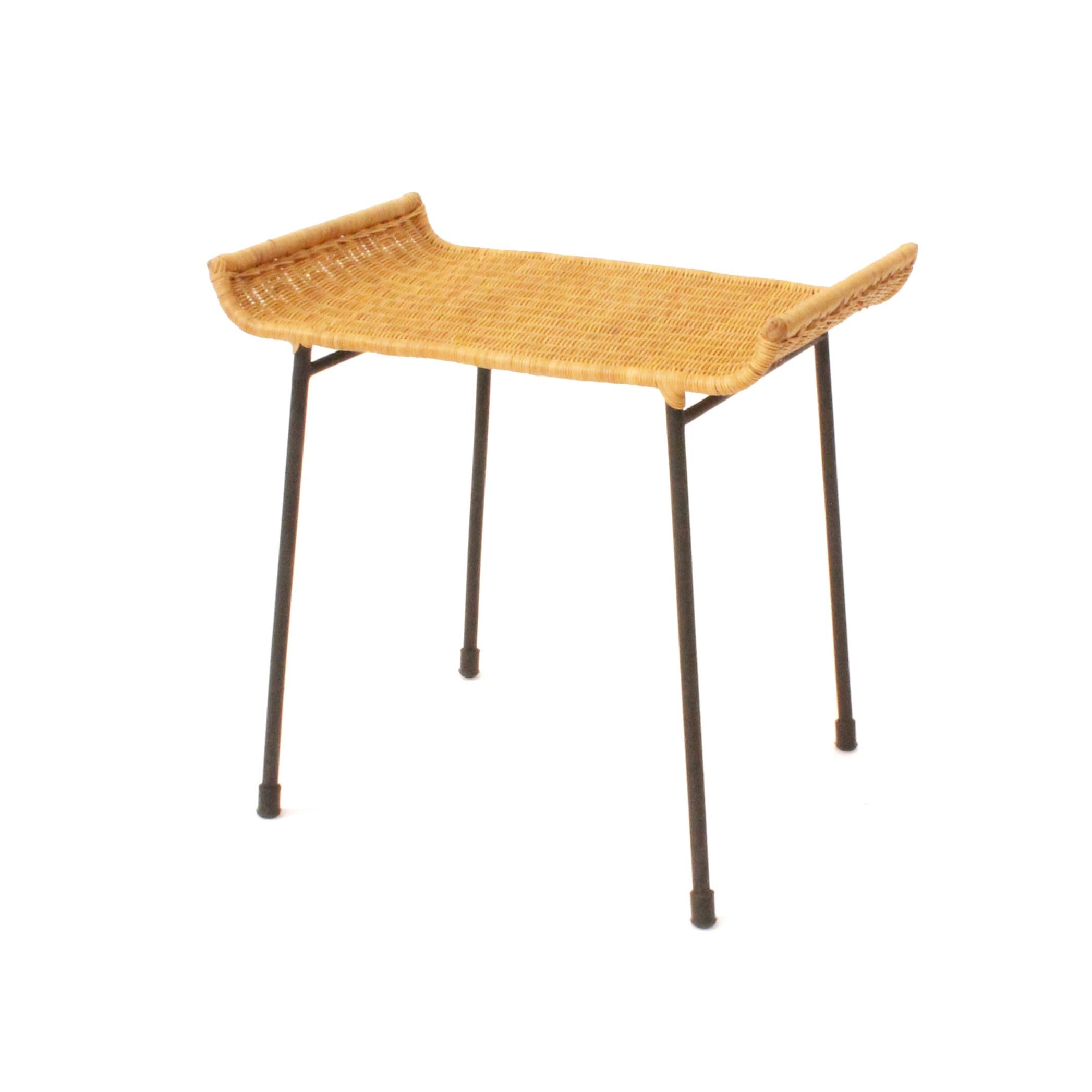 Mid-Century Modern Midcentury brazilian Stool w/ Structure in Metal and Reed by unknown author, 50s