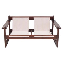 Midcentury Brazilian Walnut and Canvas Sofa