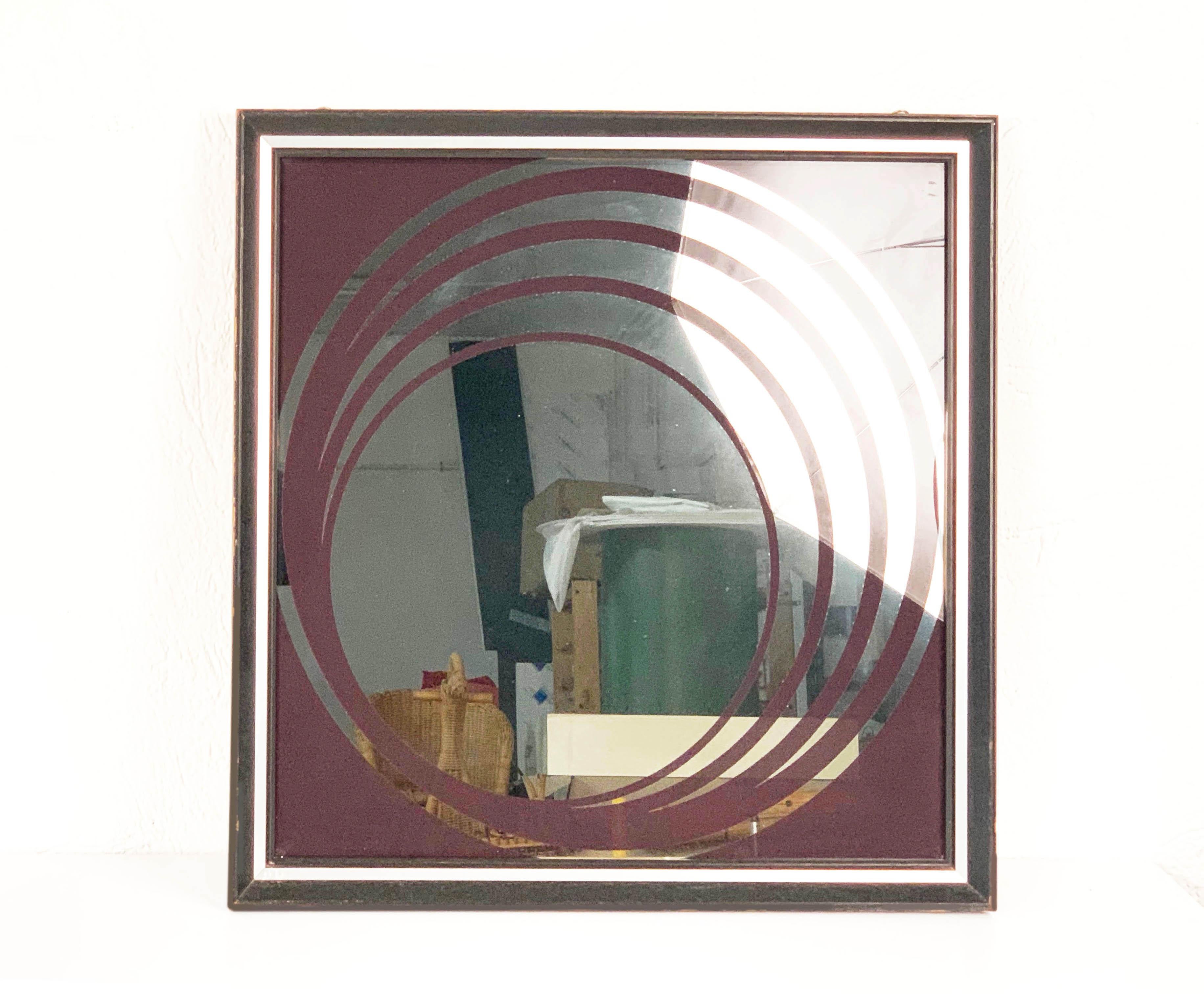 Midcentury British Burgundy Wall Mirror with Optical Effect after Verner Panton 7