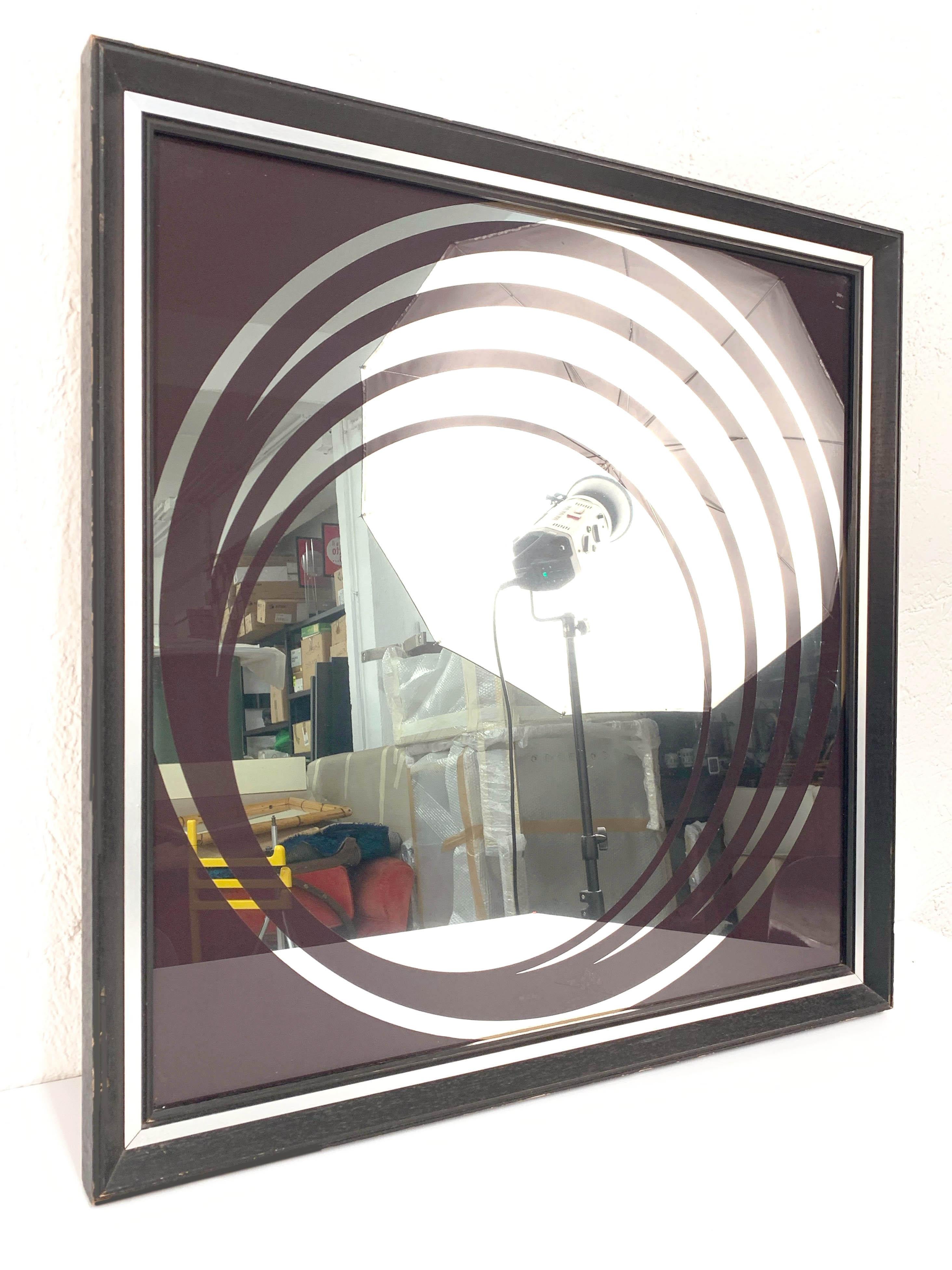 Midcentury British Burgundy Wall Mirror with Optical Effect after Verner Panton 10