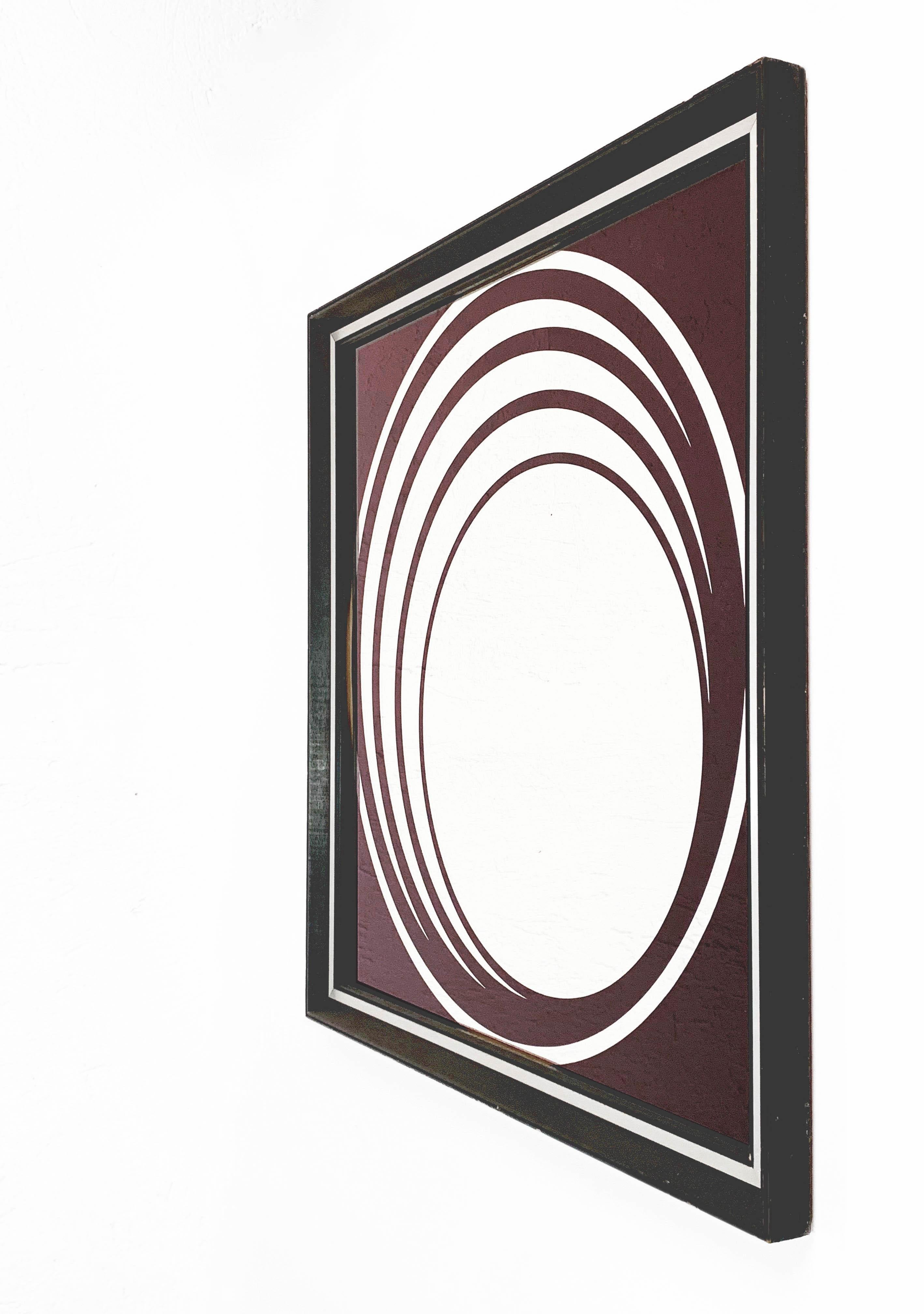 Midcentury British Burgundy Wall Mirror with Optical Effect after Verner Panton In Good Condition In Roma, IT
