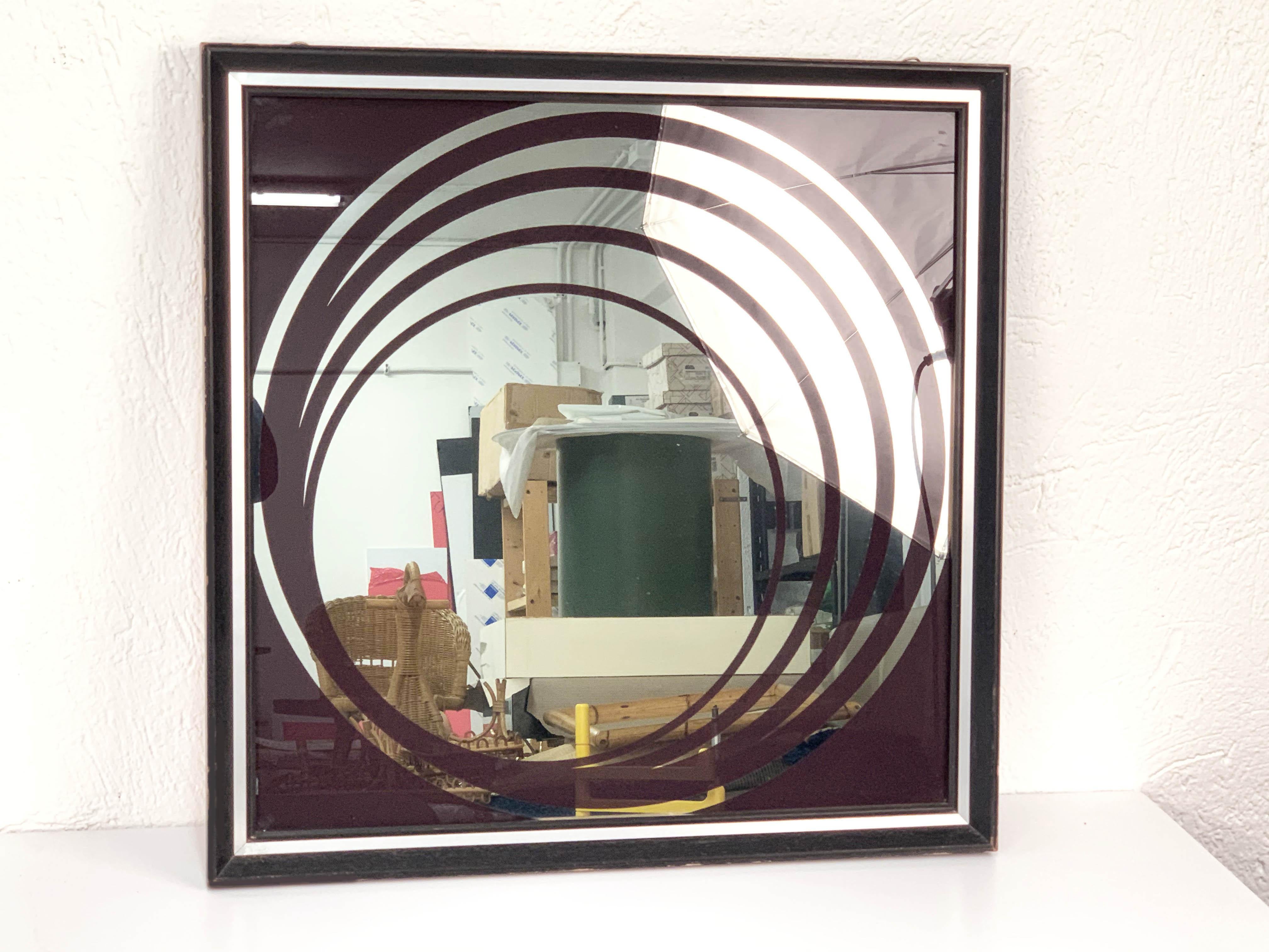 Midcentury British Burgundy Wall Mirror with Optical Effect after Verner Panton 2