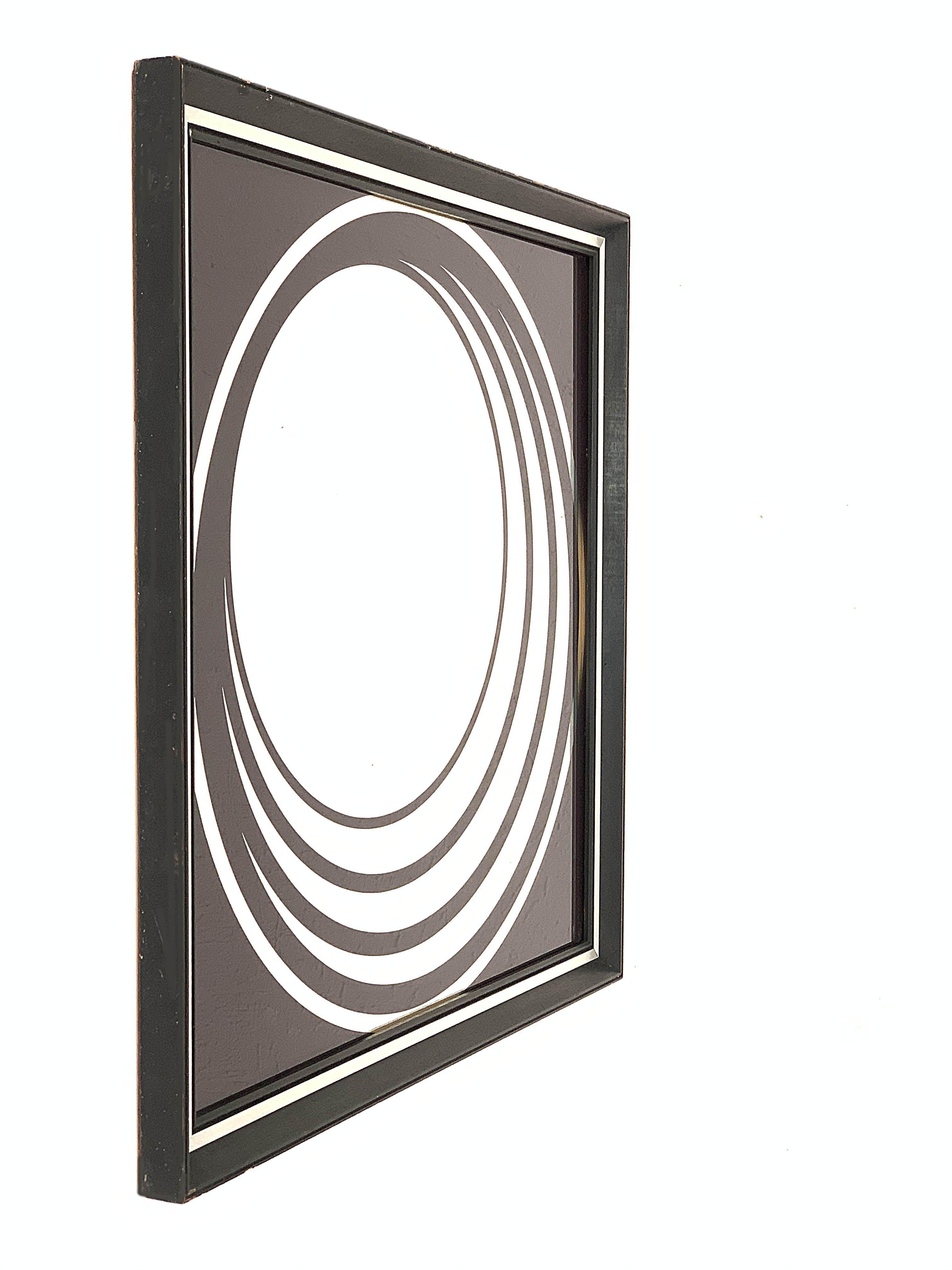 Midcentury British Burgundy Wall Mirror with Optical Effect after Verner Panton 3