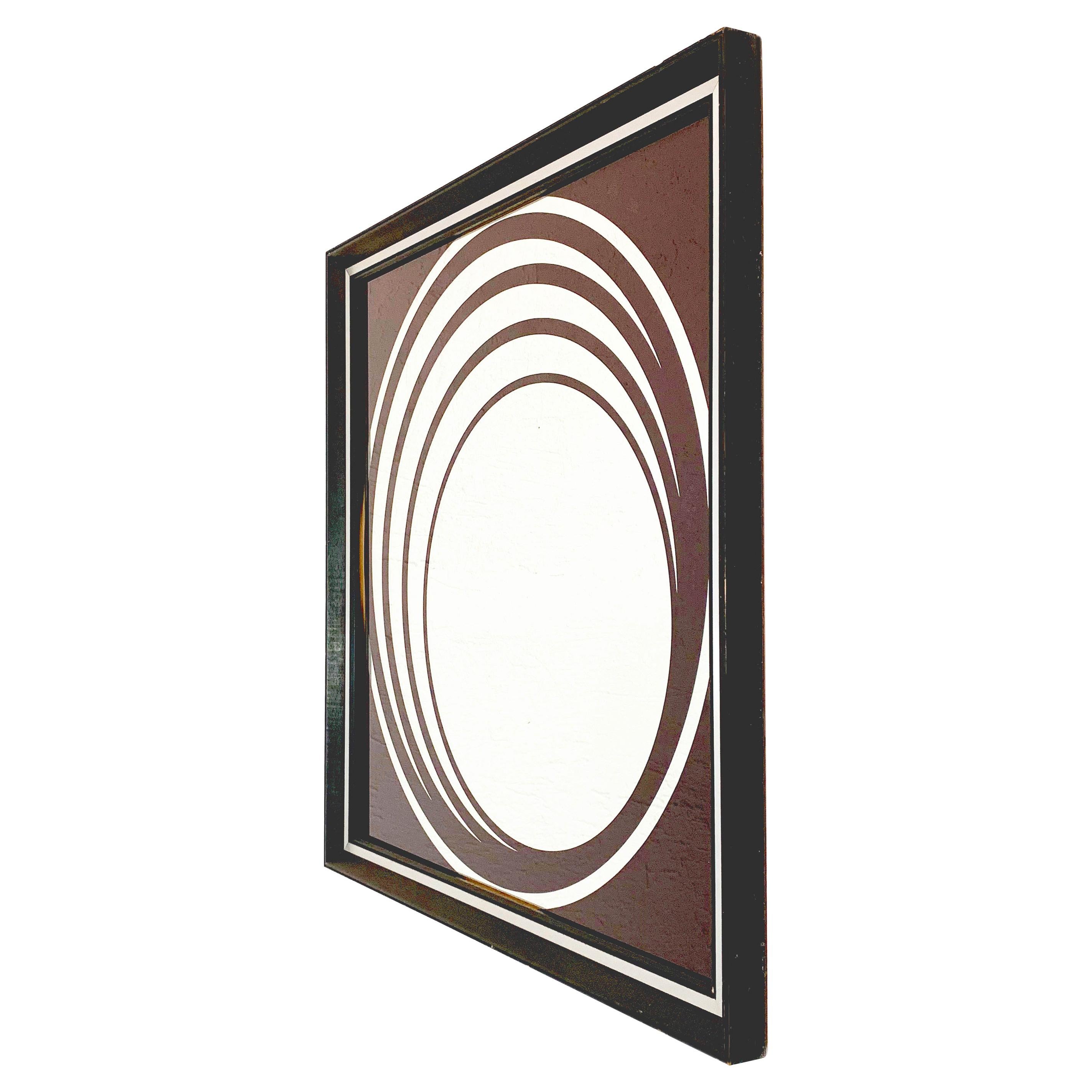 Midcentury British Burgundy Wall Mirror with Optical Effect after Verner Panton