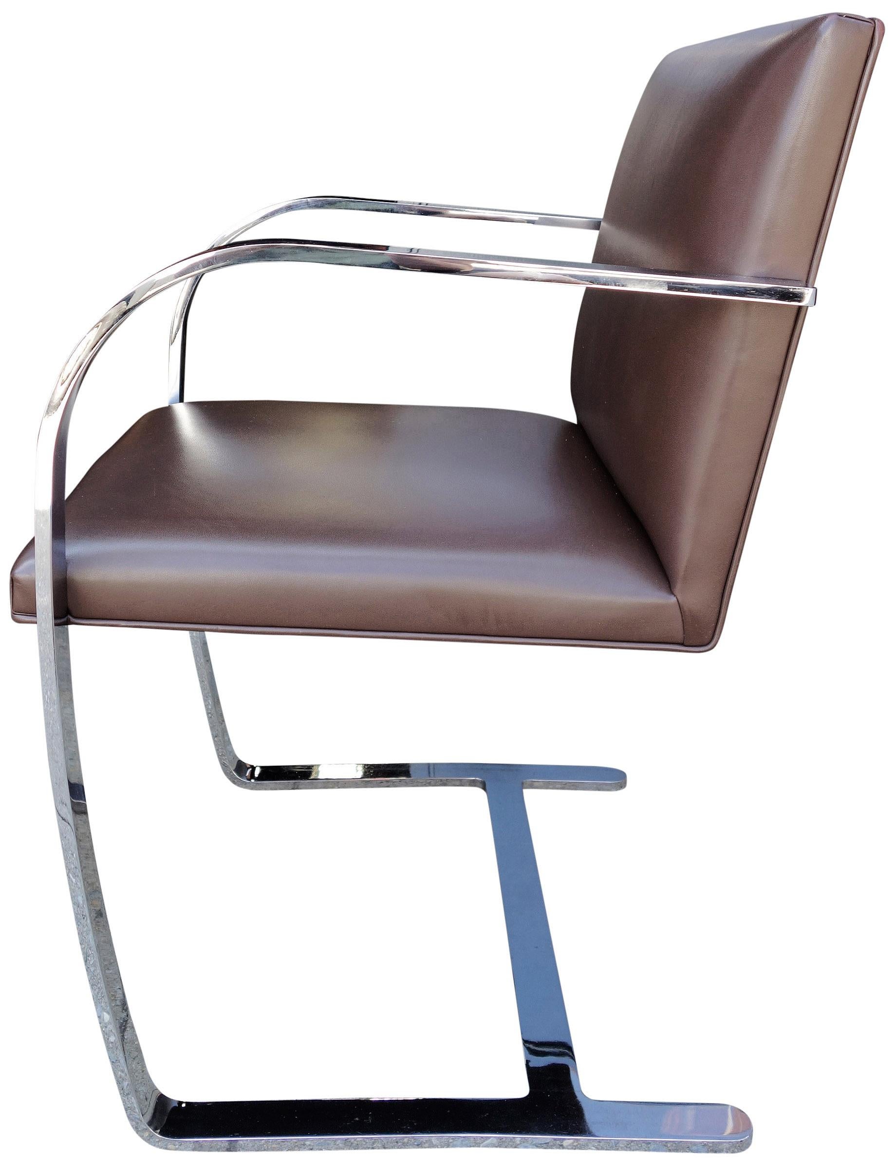 Authentic Midcentury Brno Armchairs for Knoll in Brown Leather In Good Condition In BROOKLYN, NY
