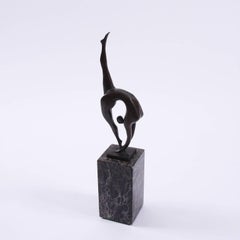 Midcentury Bronze and Marble Sculpture of Female Gymnast