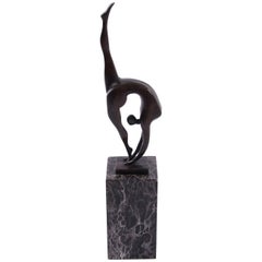 Vintage Midcentury Bronze and Marble Sculpture of Female Gymnast
