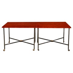 Midcentury Bronze and Red Lacquer 2-Piece Dining Table on Casters
