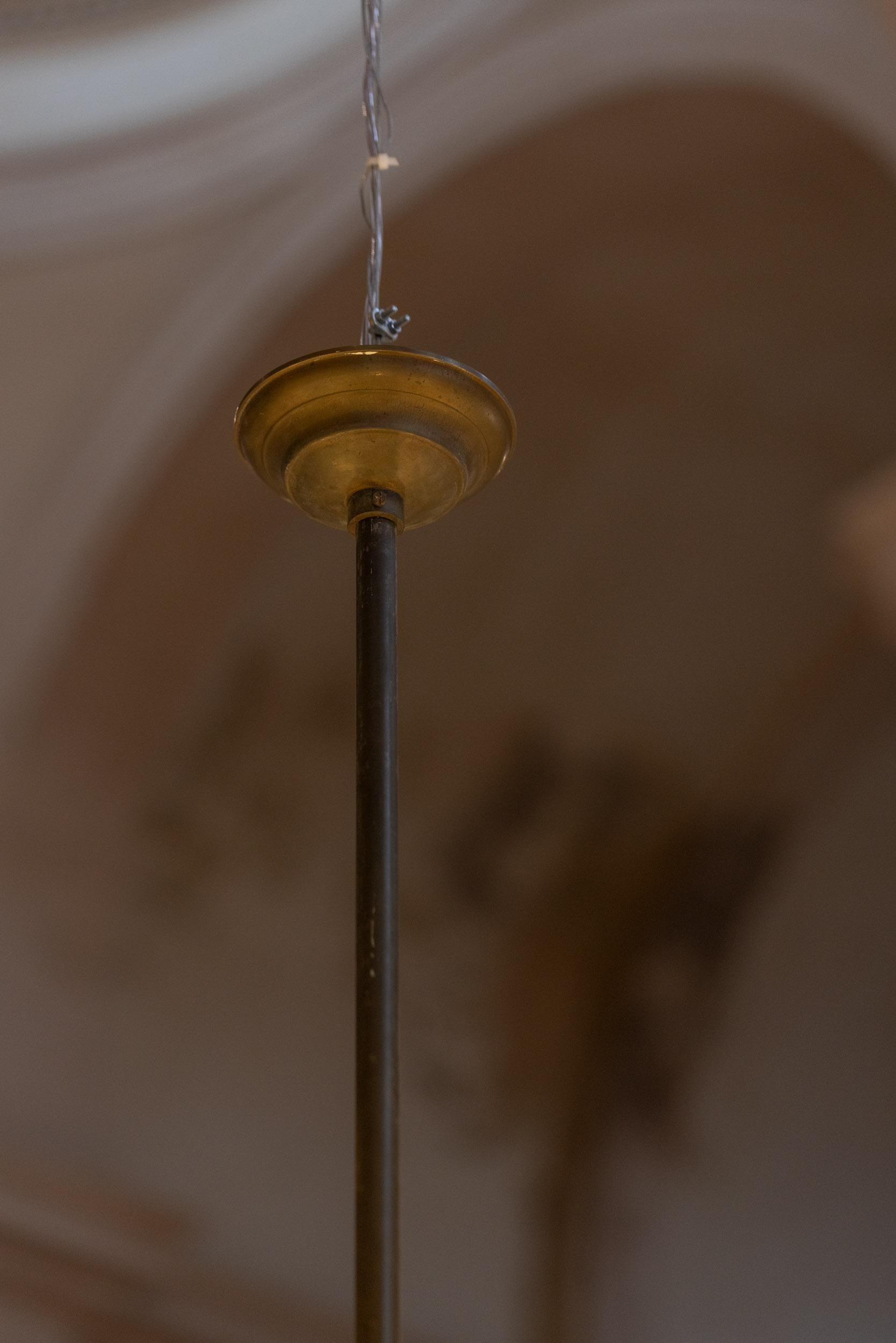 Midcentury bronze chandelier with 6 elegant hand blown glass 7
