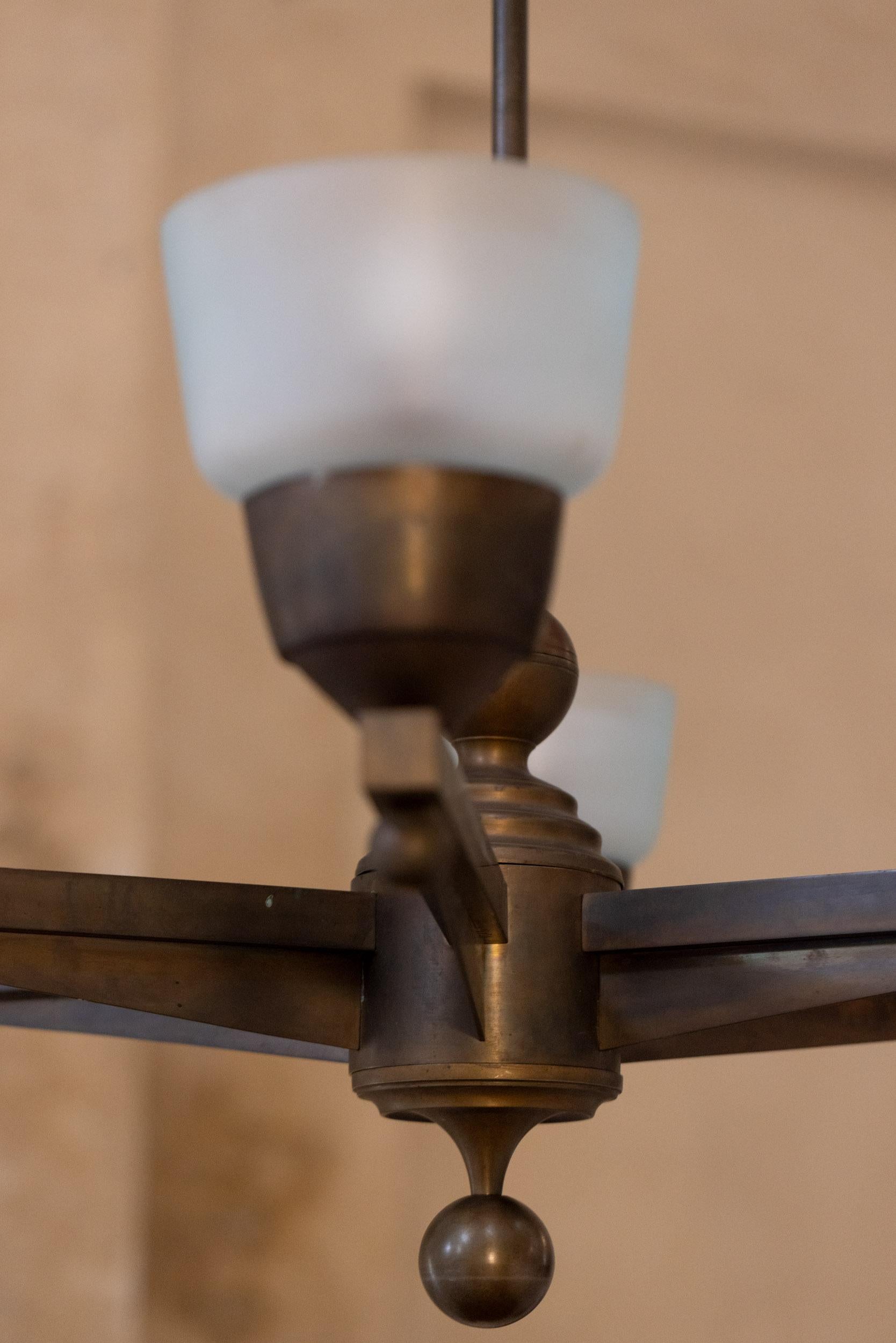 Midcentury bronze chandelier with 6 elegant hand blown glass 1