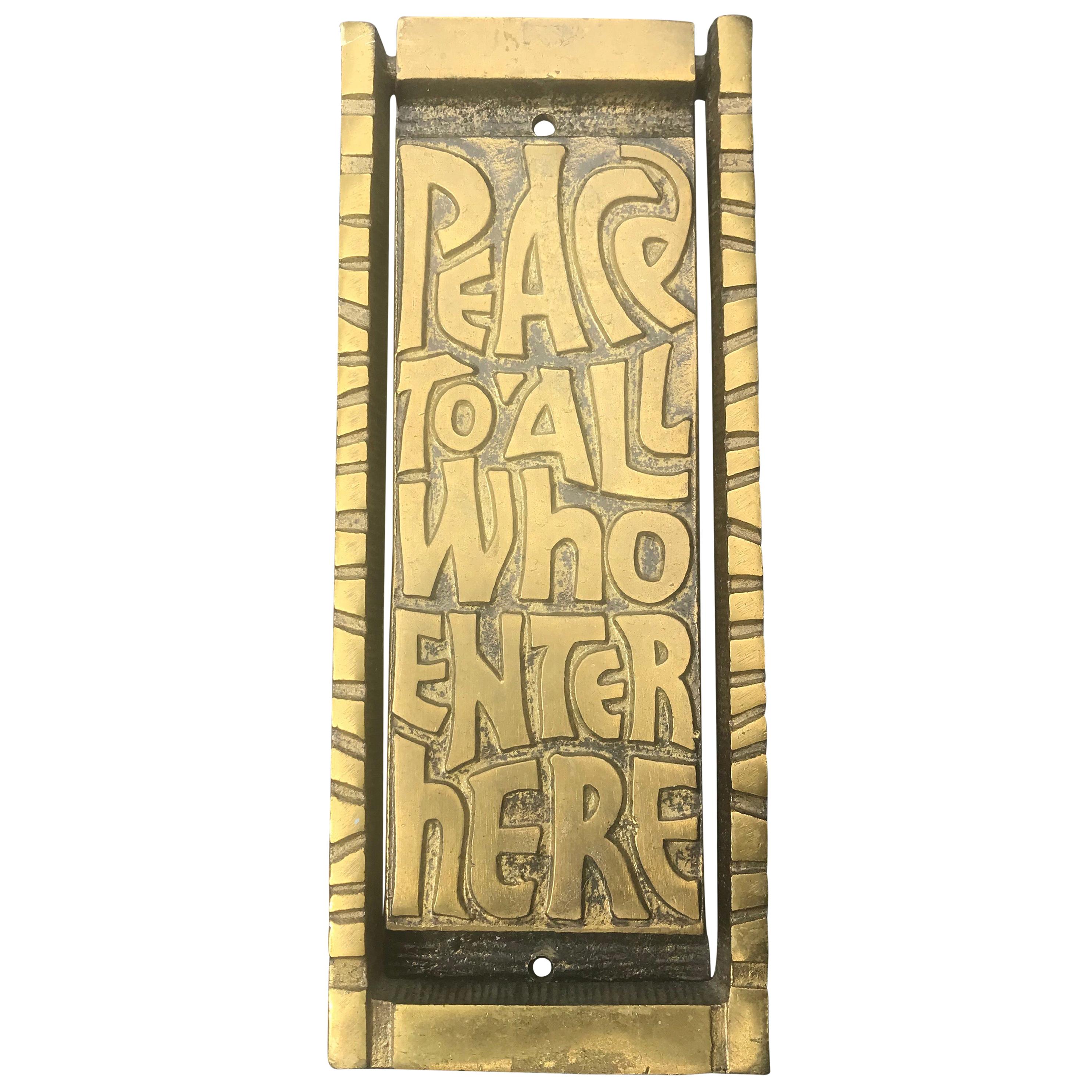 Midcentury Bronze Door Knocker "Peace to All Who Enter Here", 1969