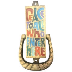 Retro Midcentury Bronze Door Knocker "Peace to All Who Enter Here", 1969