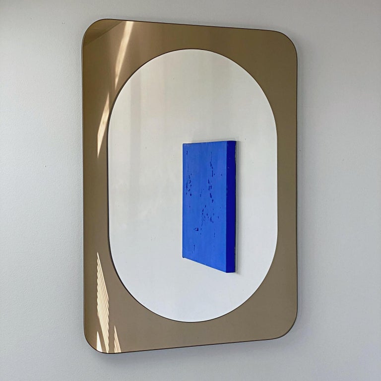 Midcentury Bronze Fontana Arte Style Crystal Glass Wall Mirror, 1960s