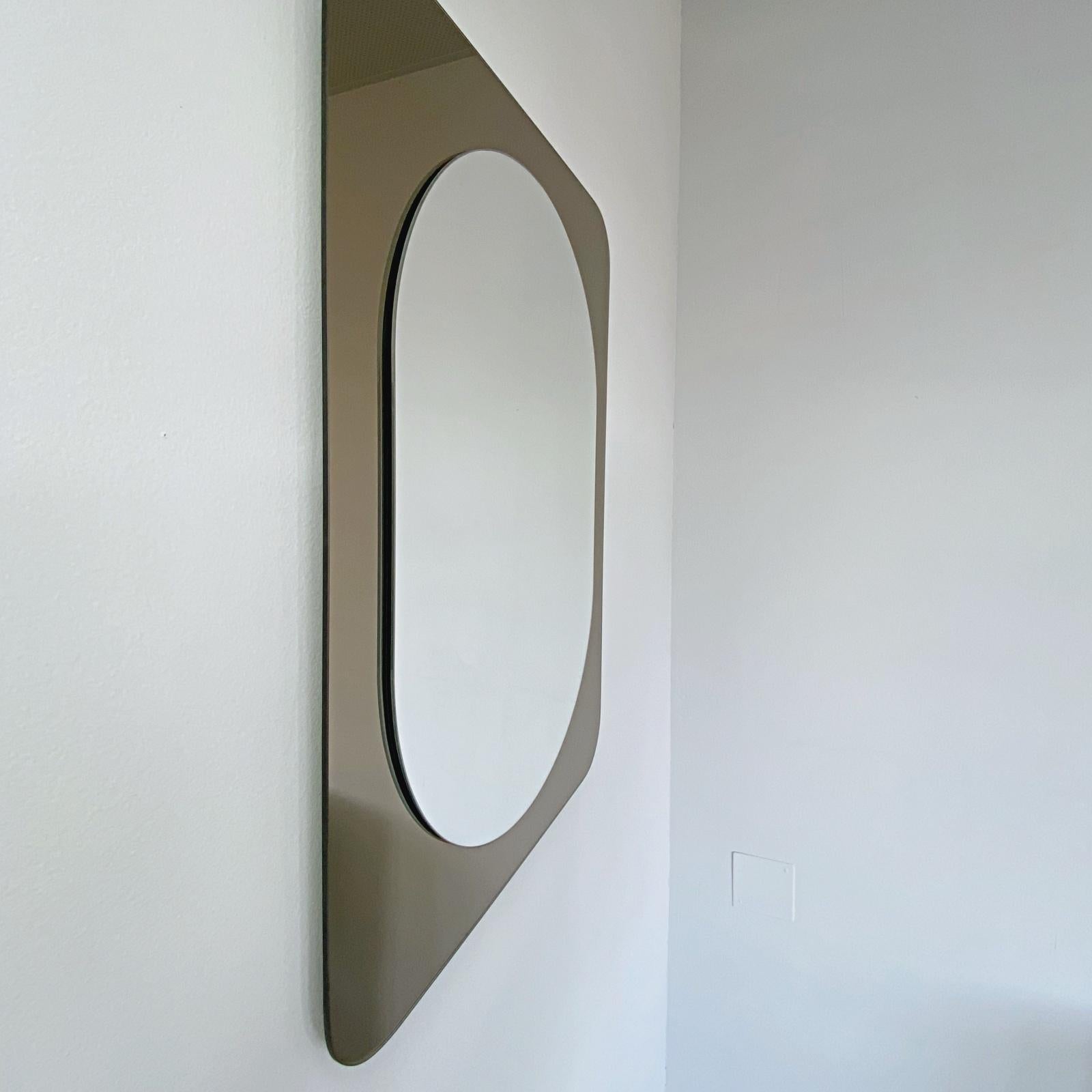 Polished Midcentury Bronze Fontana Arte Style Crystal Glass Wall Mirror, 1960s, Austria