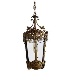 Italian Mid-Century Bronze Lantern with Flowers and Garlands, 1950s