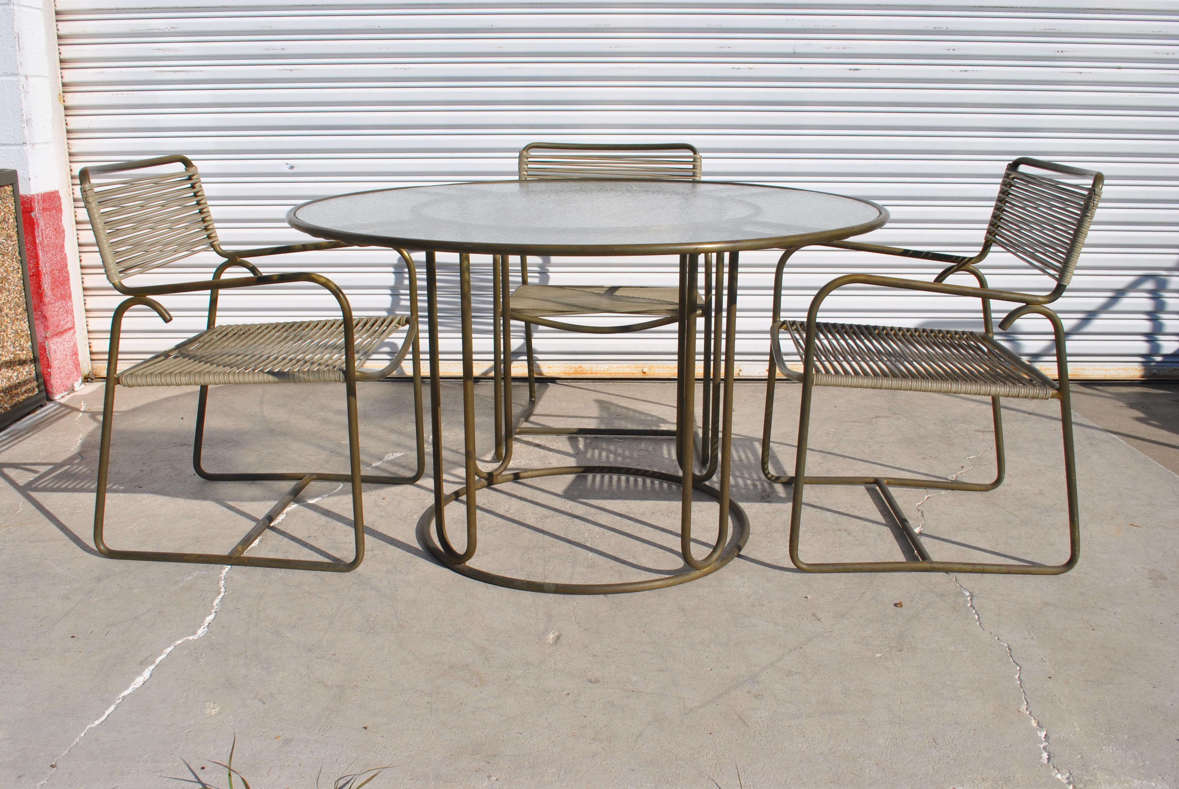 Midcentury Bronze Outdoor Indoor Patio Table by Walter Lamb and Brown J In Good Condition In Pasadena, TX