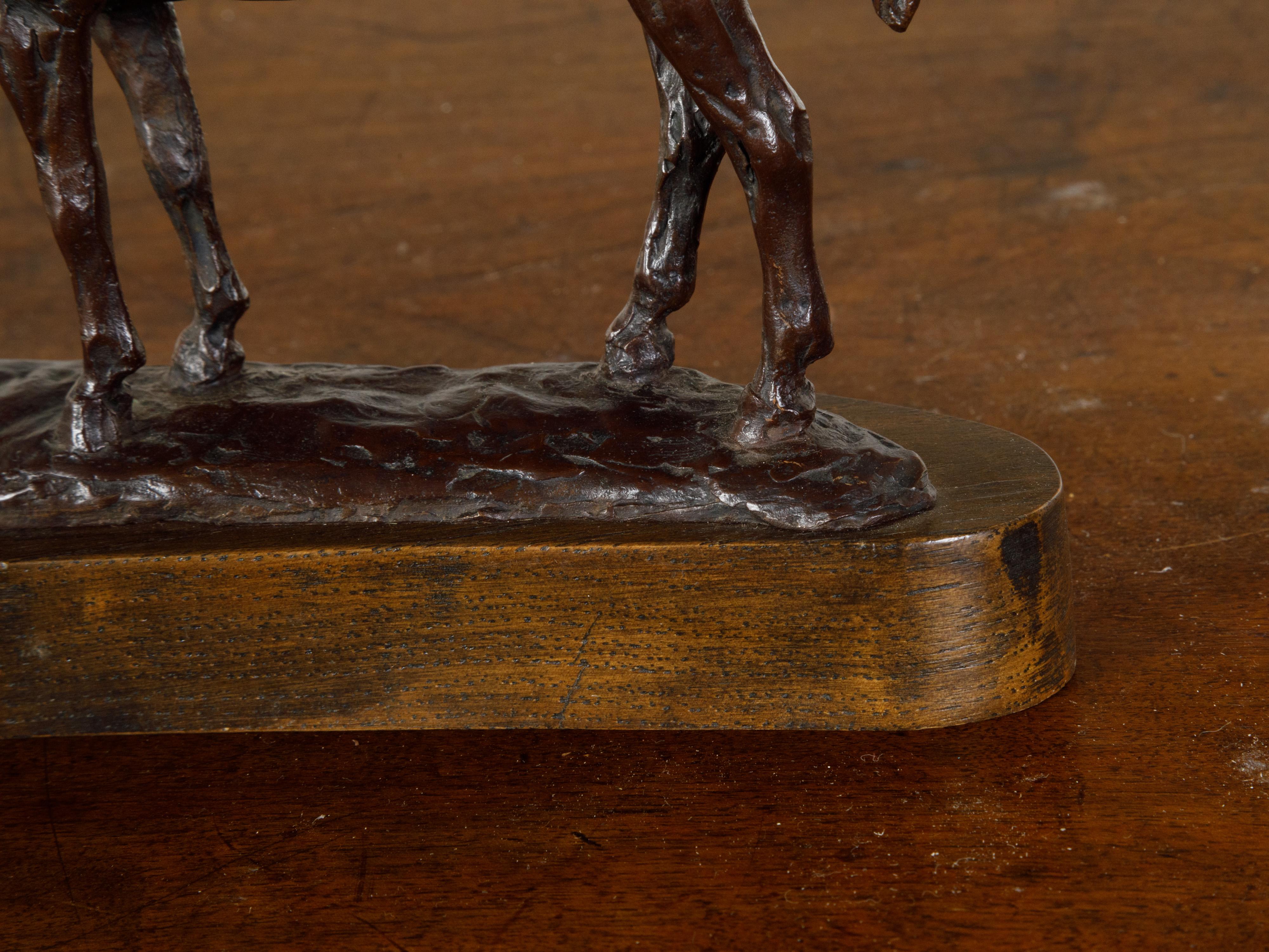 Mid-Century Bronze Sculpted Group Depicting a Mare with Her Foal on Base In Good Condition For Sale In Atlanta, GA