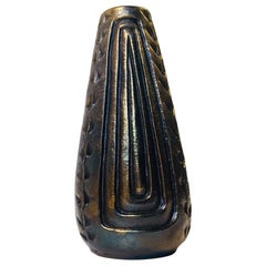 Midcentury Bronze Vase with Geometric Relief from Stjärnqvist Metall AB, 1960s