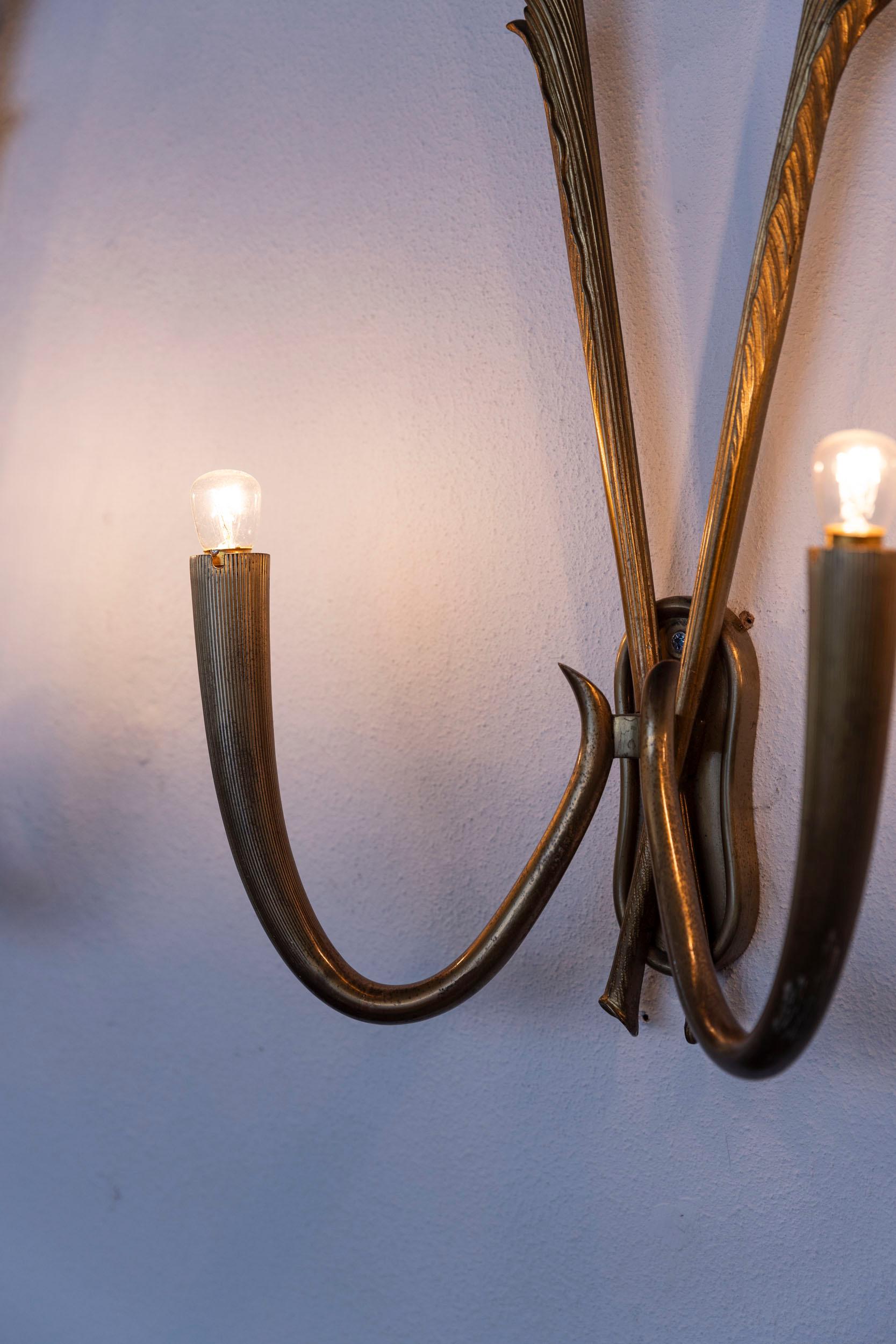 Midcentury bronze wall lights set attributed to Guglielmo Ulrich, Italy 1940 For Sale 2