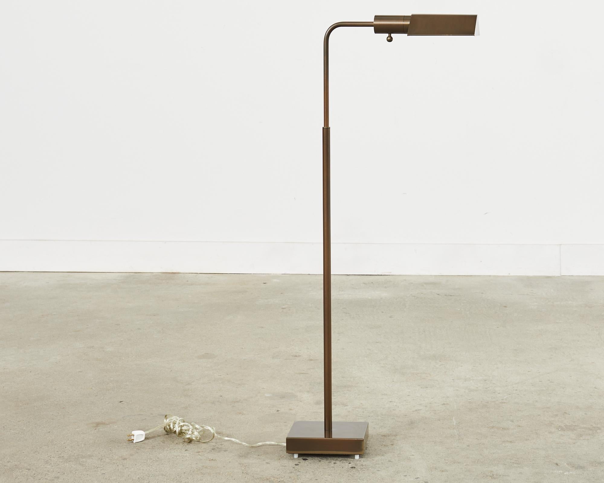 Mid-Century Modern Midcentury Bronzed Adjustable Pharmacy Floor Lamp Casella Attributed For Sale