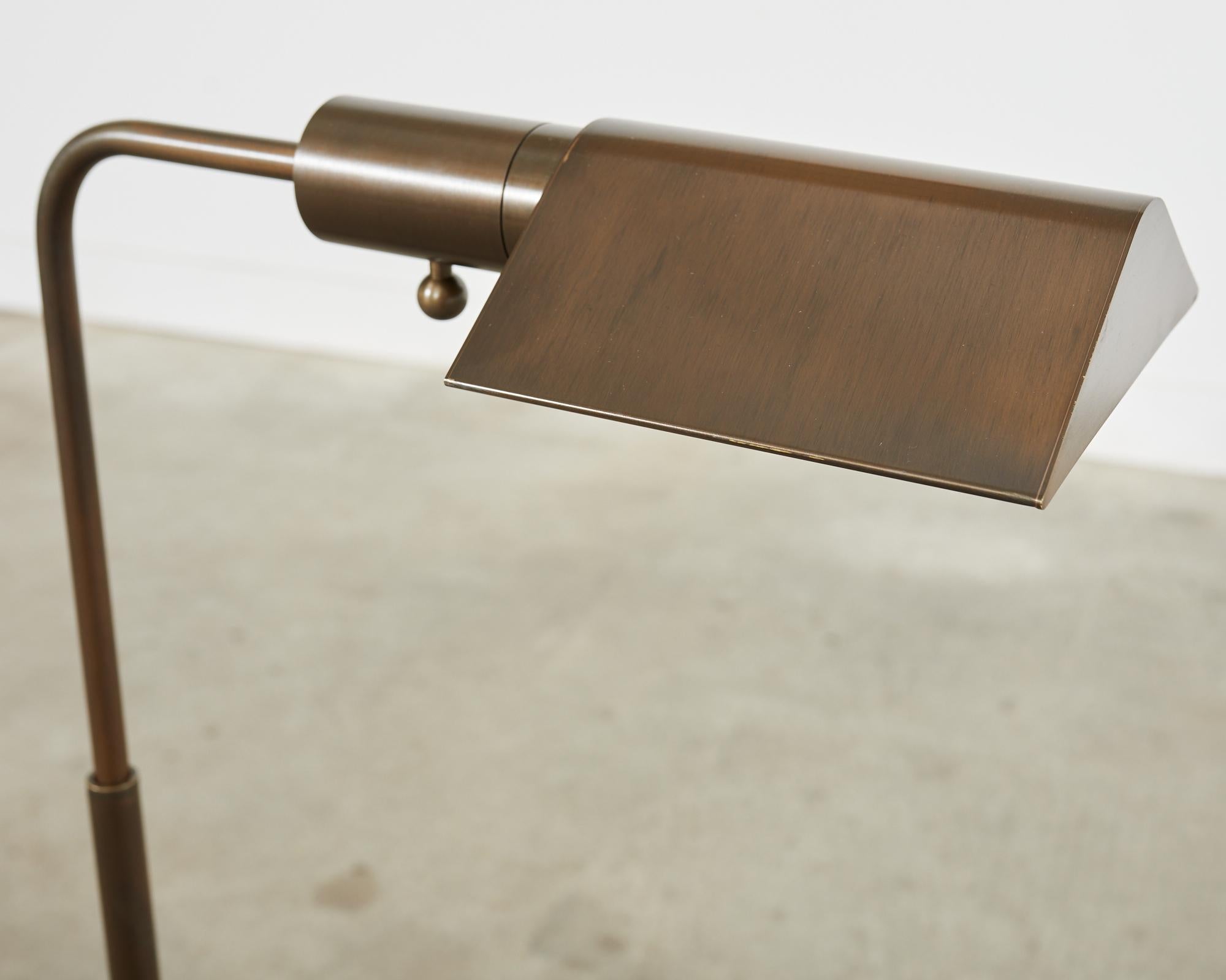 American Midcentury Bronzed Adjustable Pharmacy Floor Lamp Casella Attributed For Sale