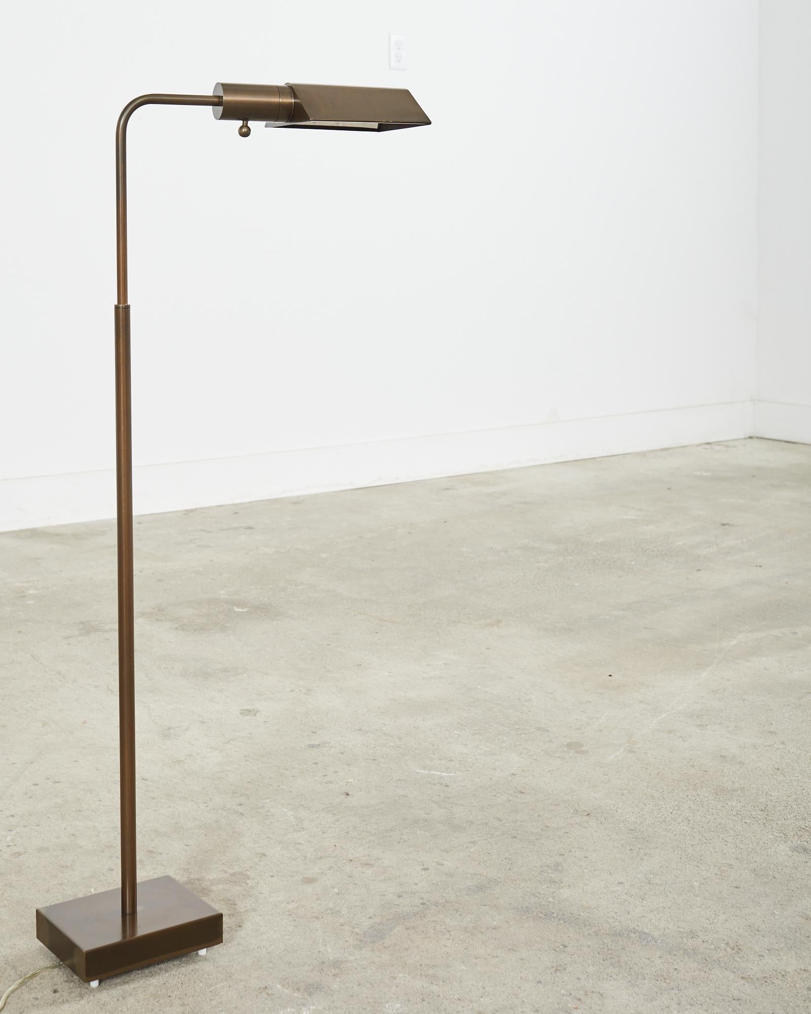 Midcentury Bronzed Adjustable Pharmacy Floor Lamp Casella Attributed In Good Condition For Sale In Rio Vista, CA