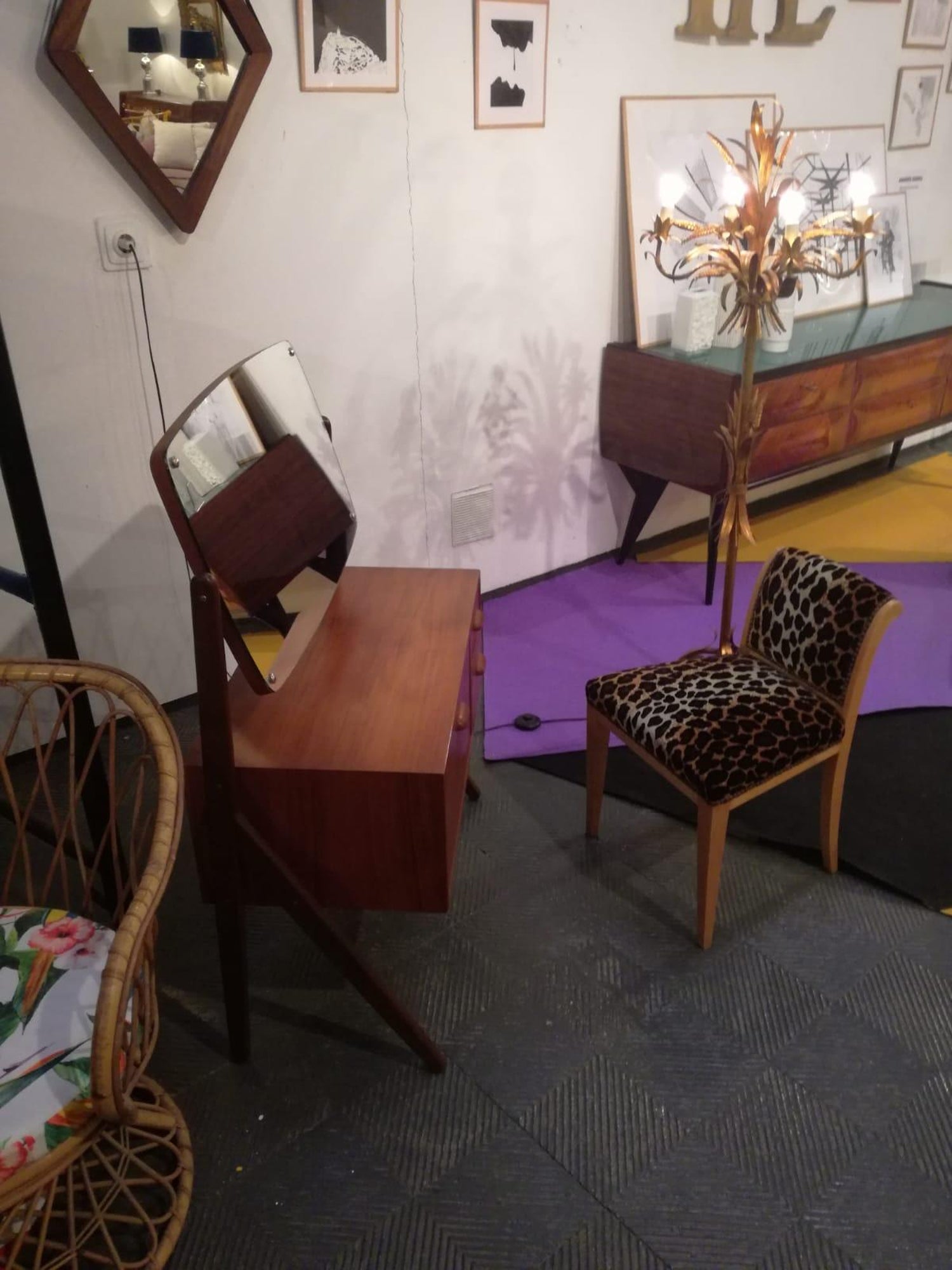 Midcentury Brown Animal Print Upholstery Birchwood French Vanity Stool 1930 For Sale At 1stdibs