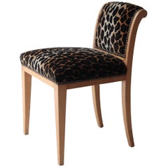 Midcentury Brown Animal Print Upholstery Birchwood French Vanity Stool, 1930