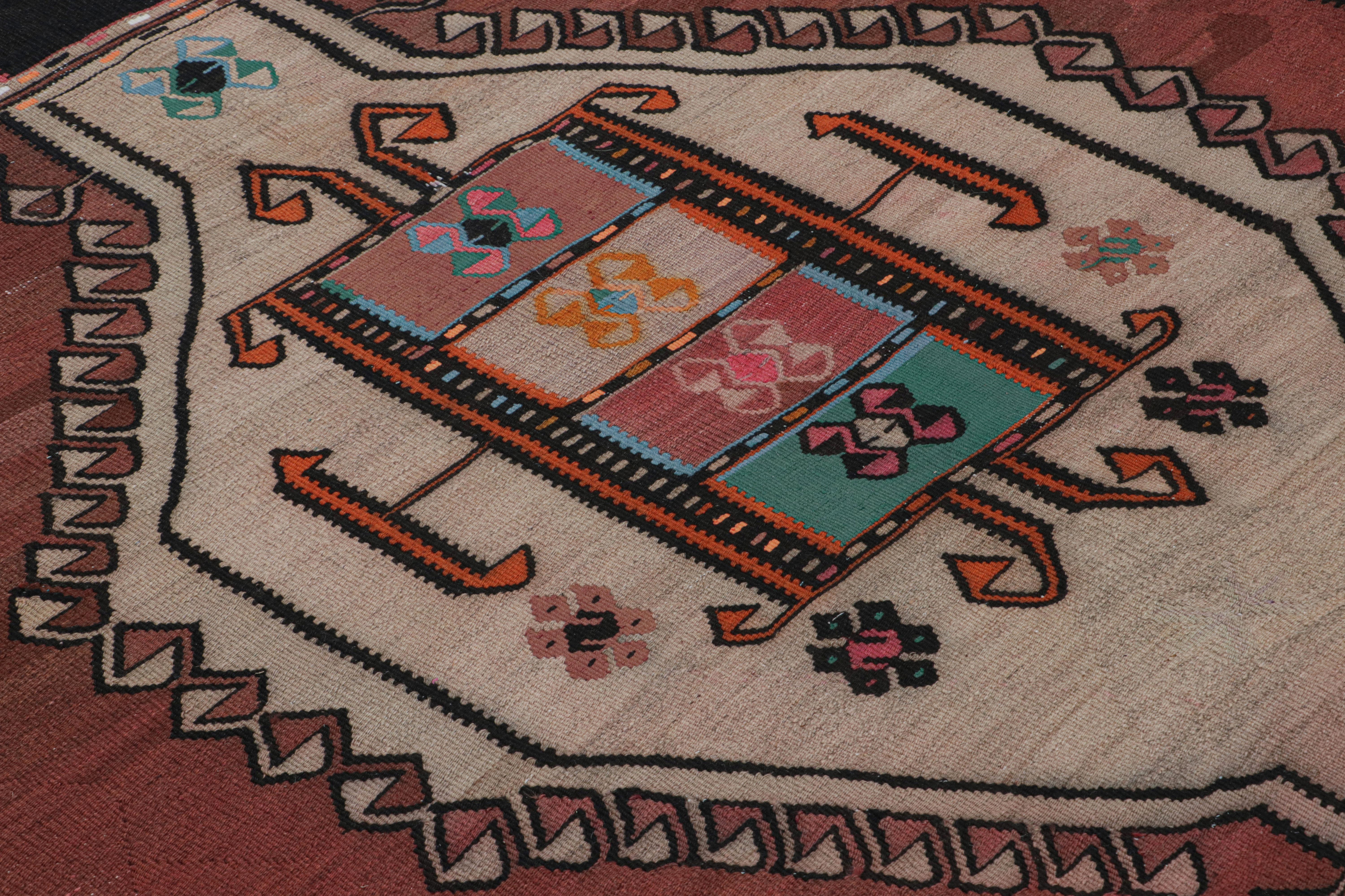 Mid-20th Century Midcentury Brown Black Kilim Vintage Tribal Flat-Weave Rug by Rug & Kilim For Sale