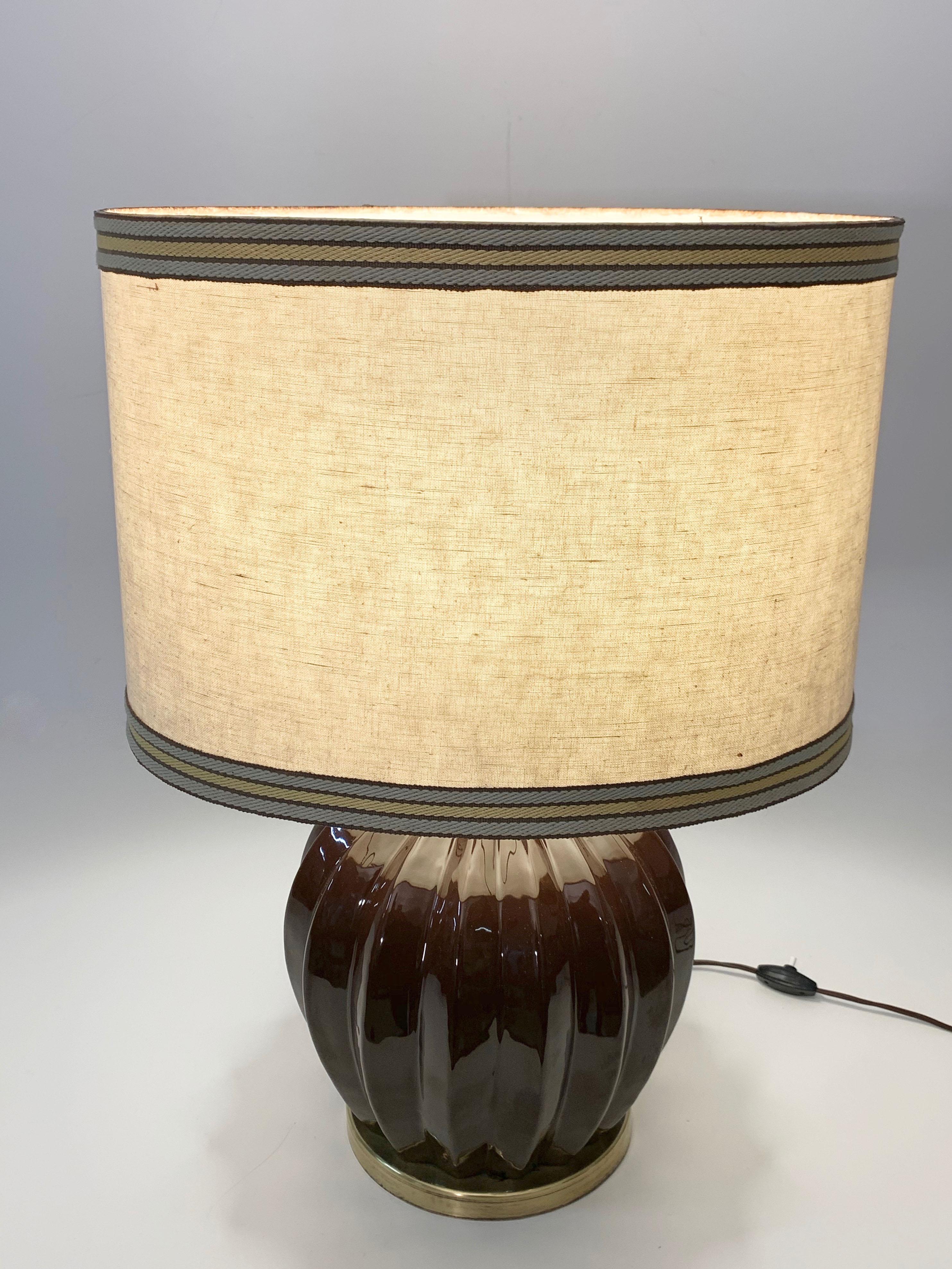 Midcentury Brown Ceramic Glazed Italian Table Lamp Tommaso Barbi Style, 1970s For Sale 8