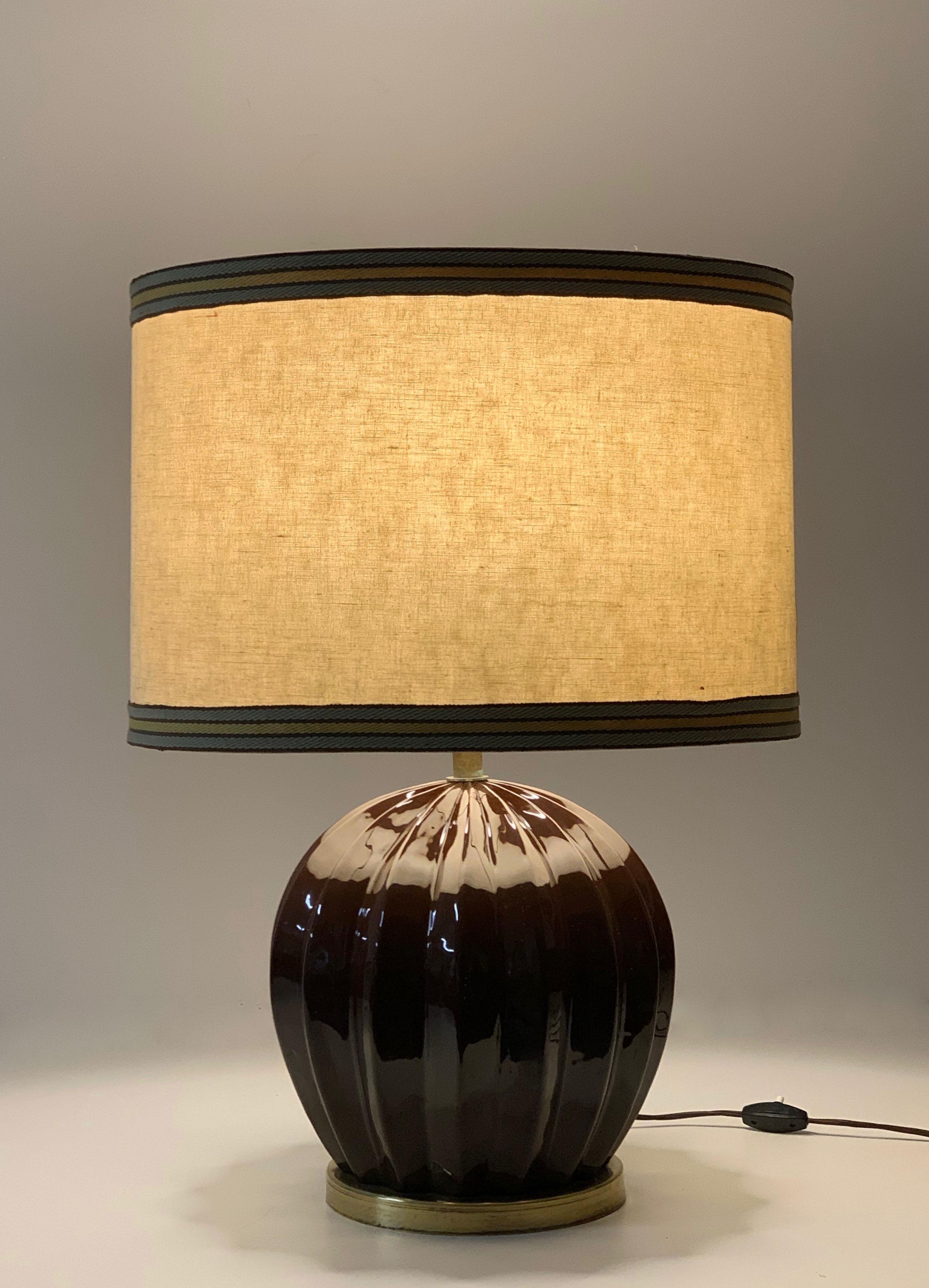 Midcentury Brown Ceramic Glazed Italian Table Lamp Tommaso Barbi Style, 1970s For Sale 9